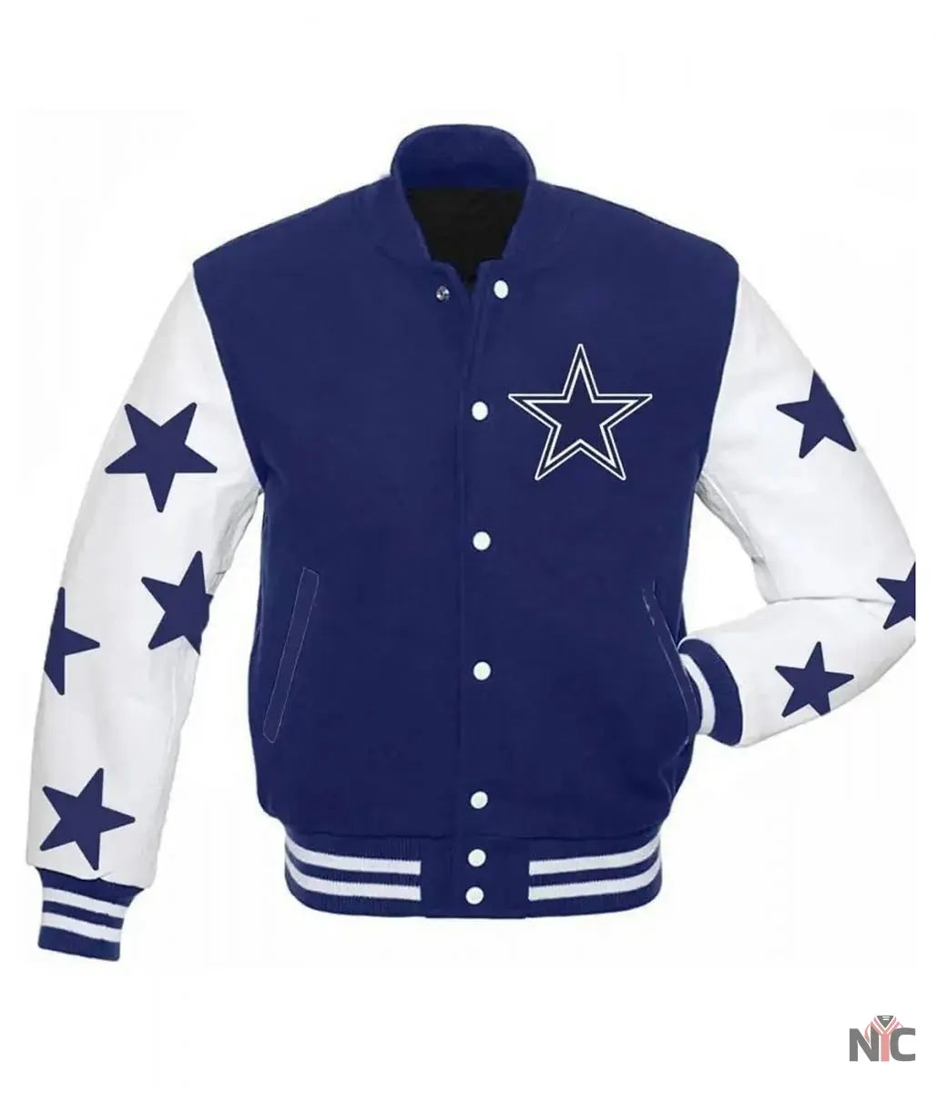 Dallas Cowboys Stars Varsity Royal Blue and White Jacket