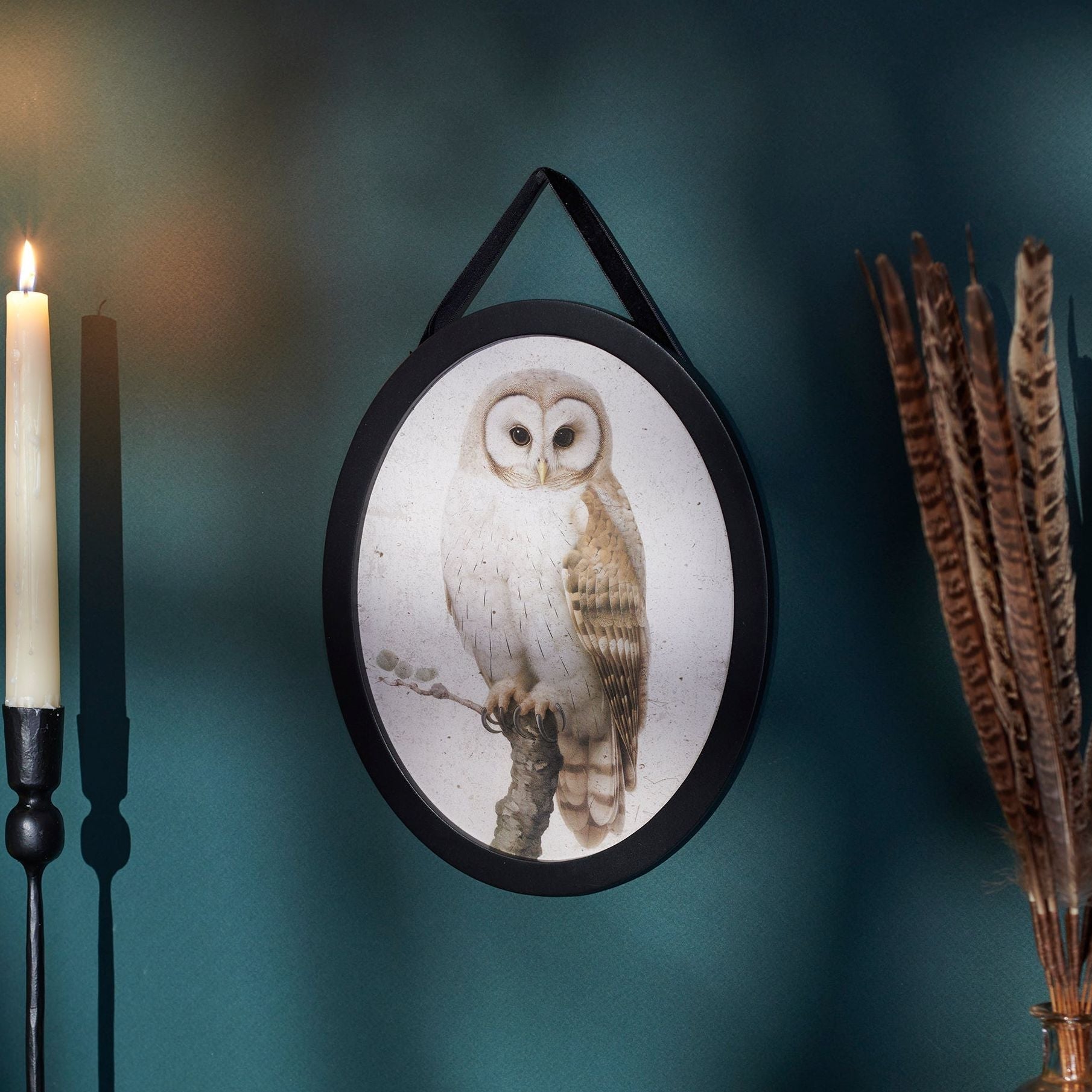 Dark Academia Owl Hanging Decor | Oval Shape Wood Vintage Art Decor | 8&amp;quot; x 10&amp;quot;
