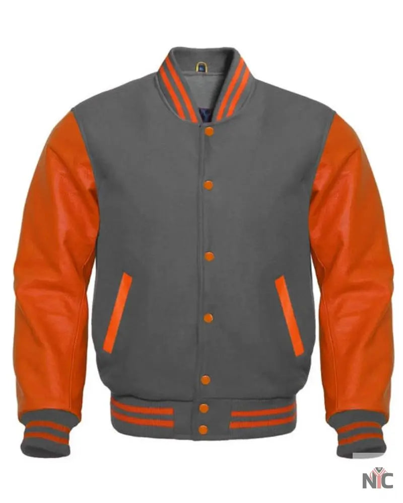 Dark Gray And Orange Varsity Jacket