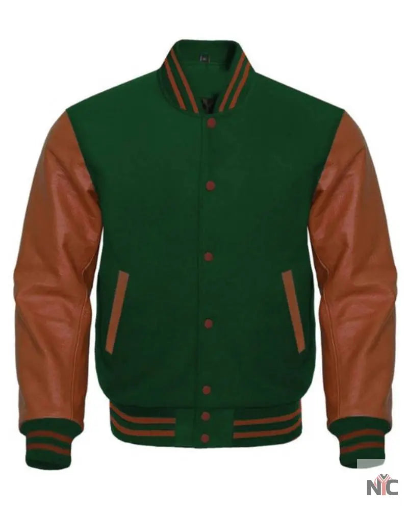 Dark Green And Brown Varsity Jacket