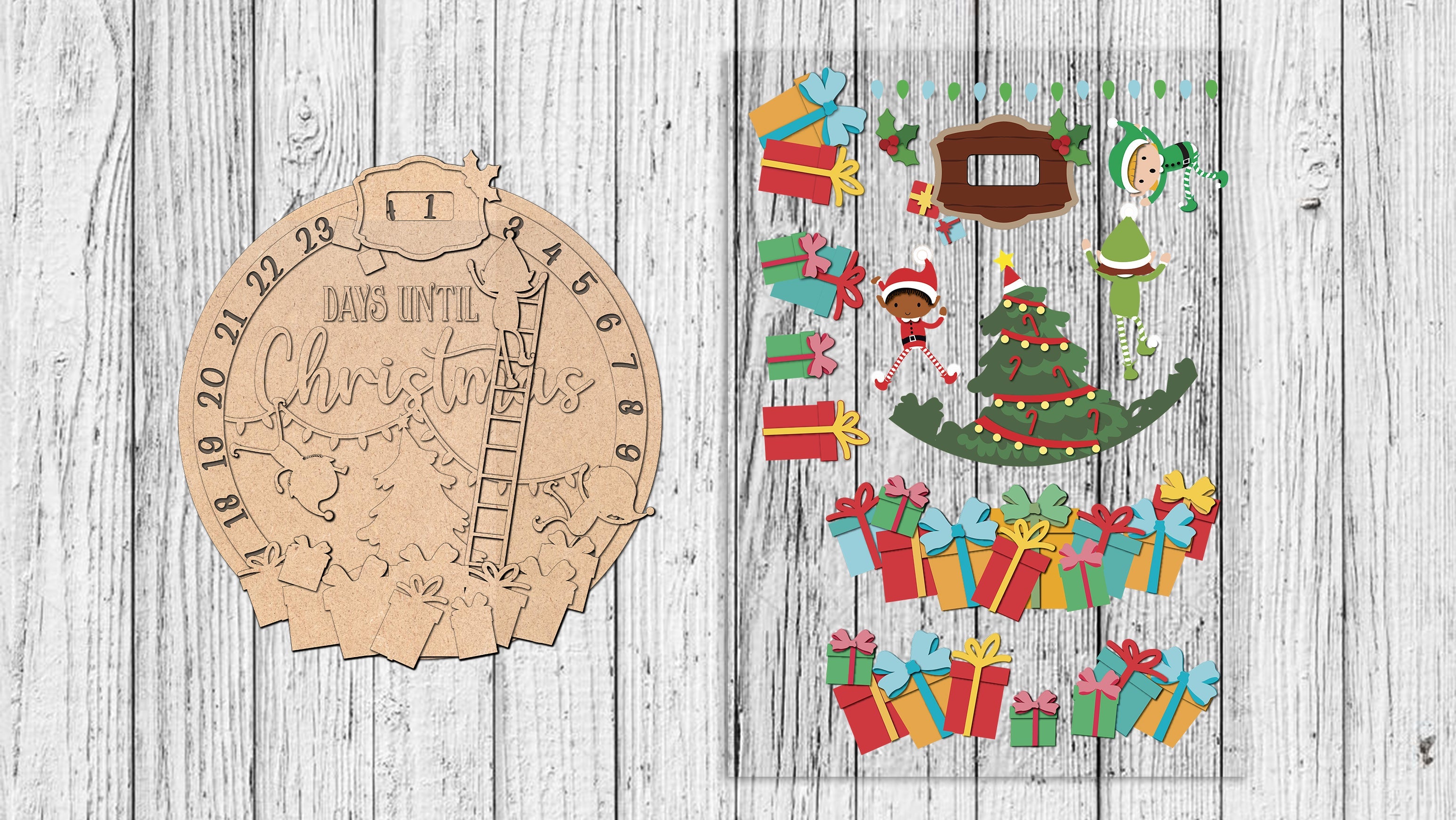 Days Until Christmas Elves Workshop Countdown Calendar 13inch - DIY Unfinished Kit - Lvl 3