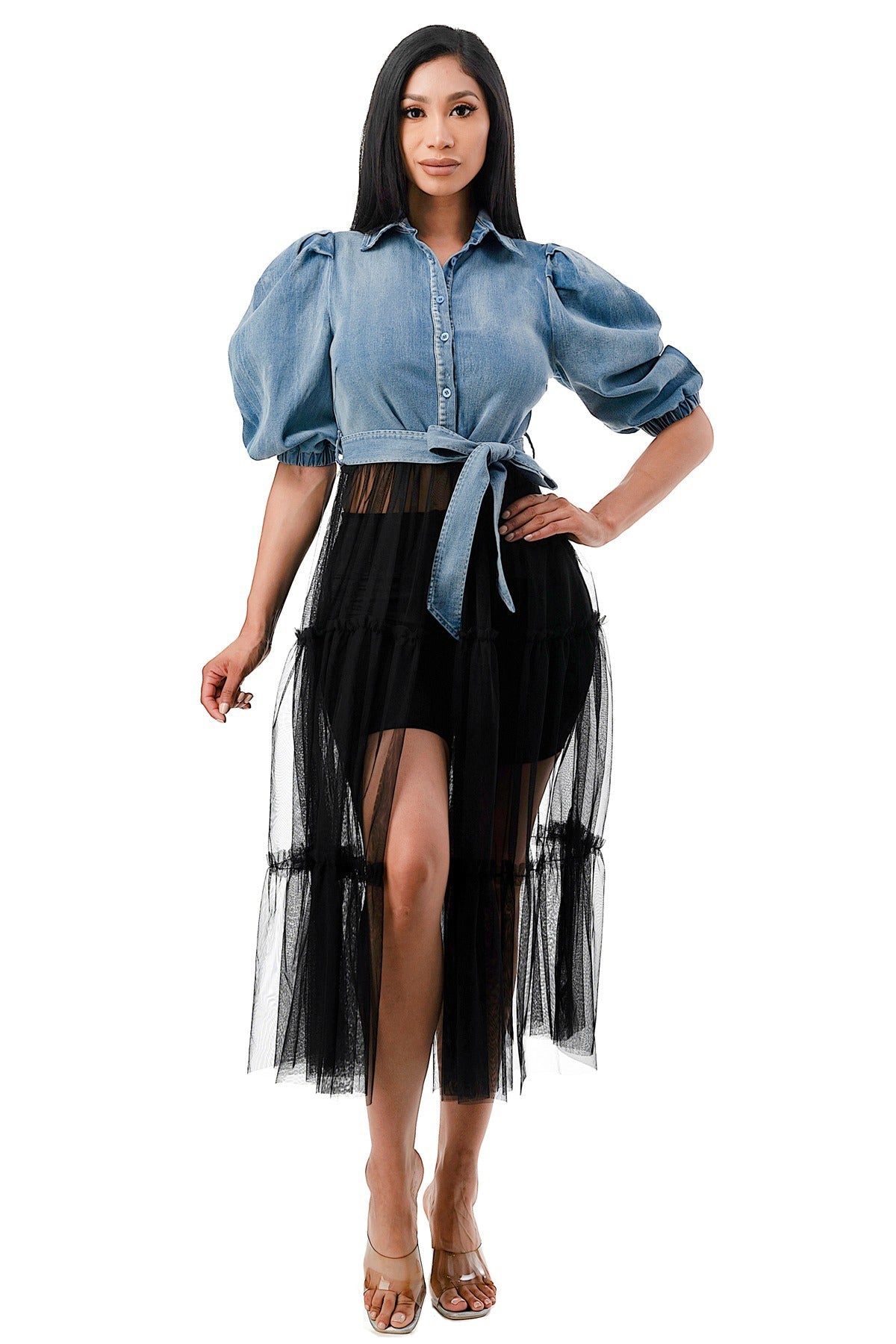Denim Top &amp;amp; Tulle Skirt