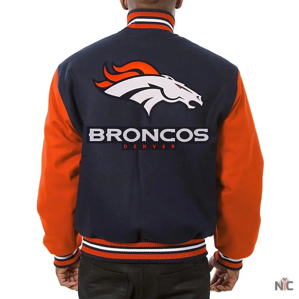 Denver Broncos Blue and Orange Varsity Orange Wool Jacket