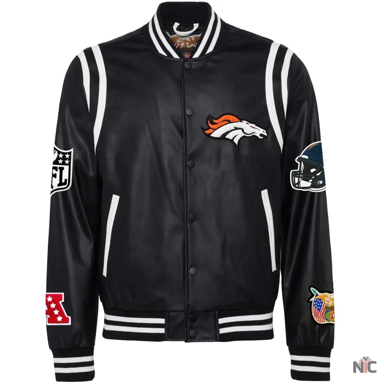 Denver Broncos Jeff Hamilton Leather Varsity Jacket