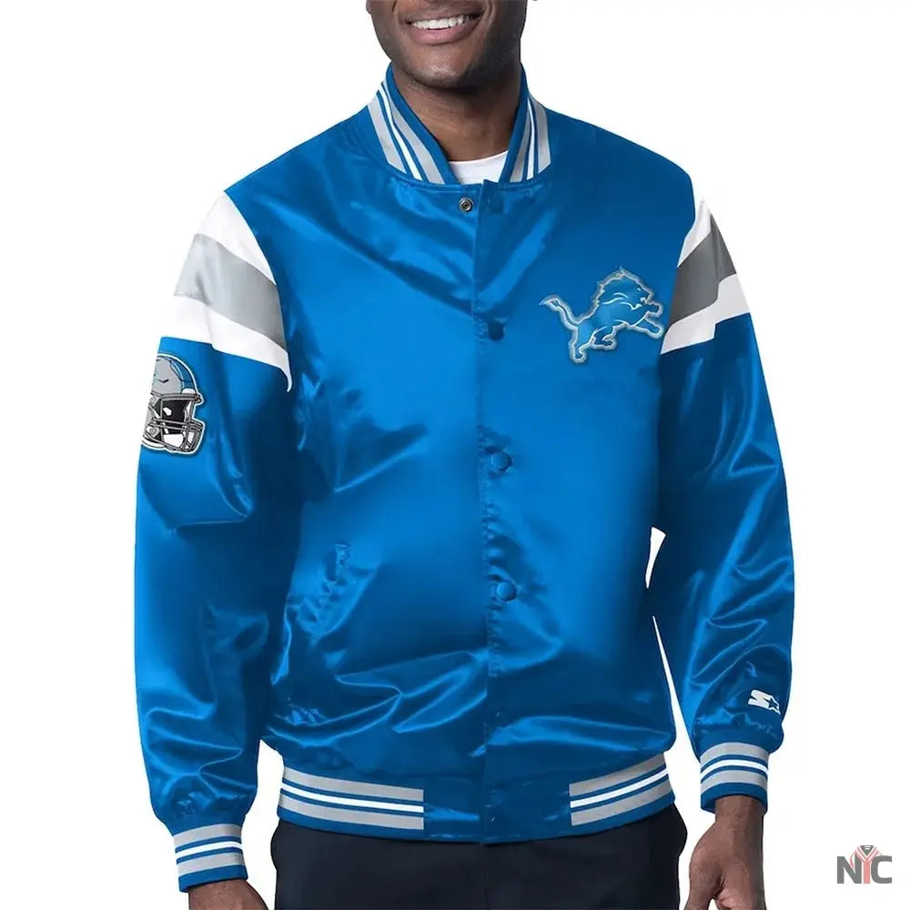 Detroit Lions Midweight Blue Satin Jacket