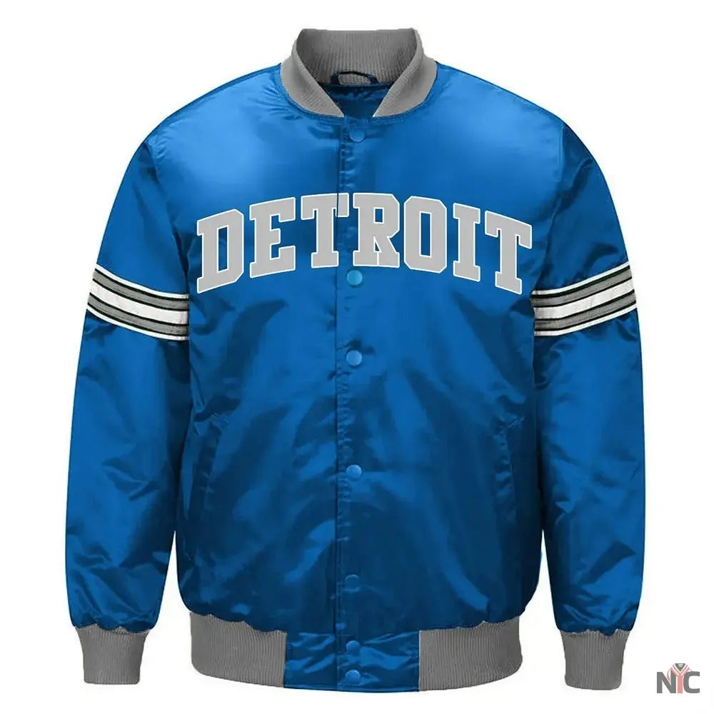 Detroit Lions Striped Blue Satin Jacket