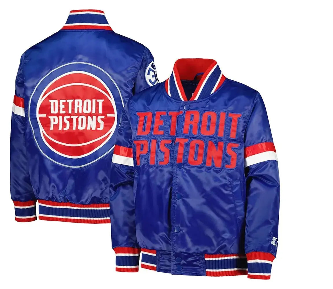 Detroit Pistons Youth Home Game Blue Satin Jacket