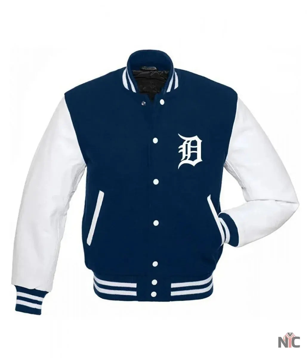 Detroit Tigers Letterman Blue and White Jacket