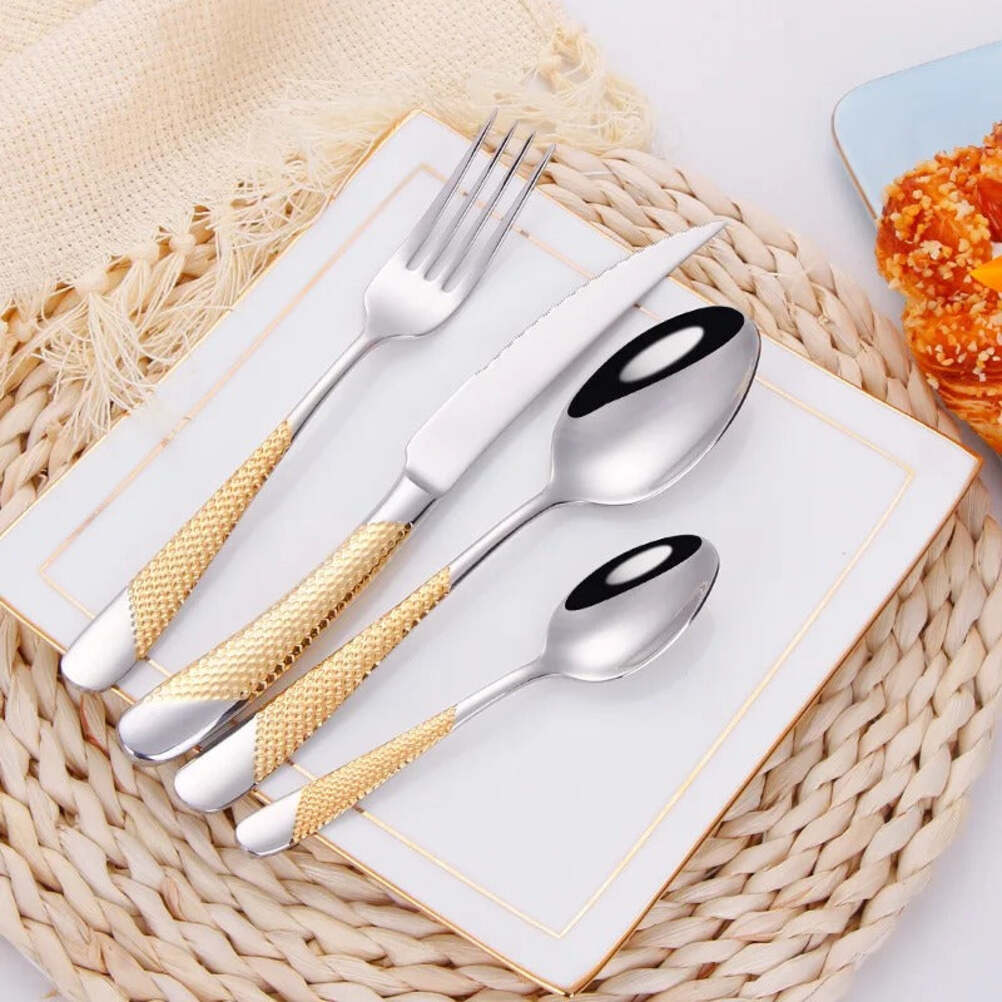 Diagonal Textured Stainless Steel Cutlery Set | 3CARATS