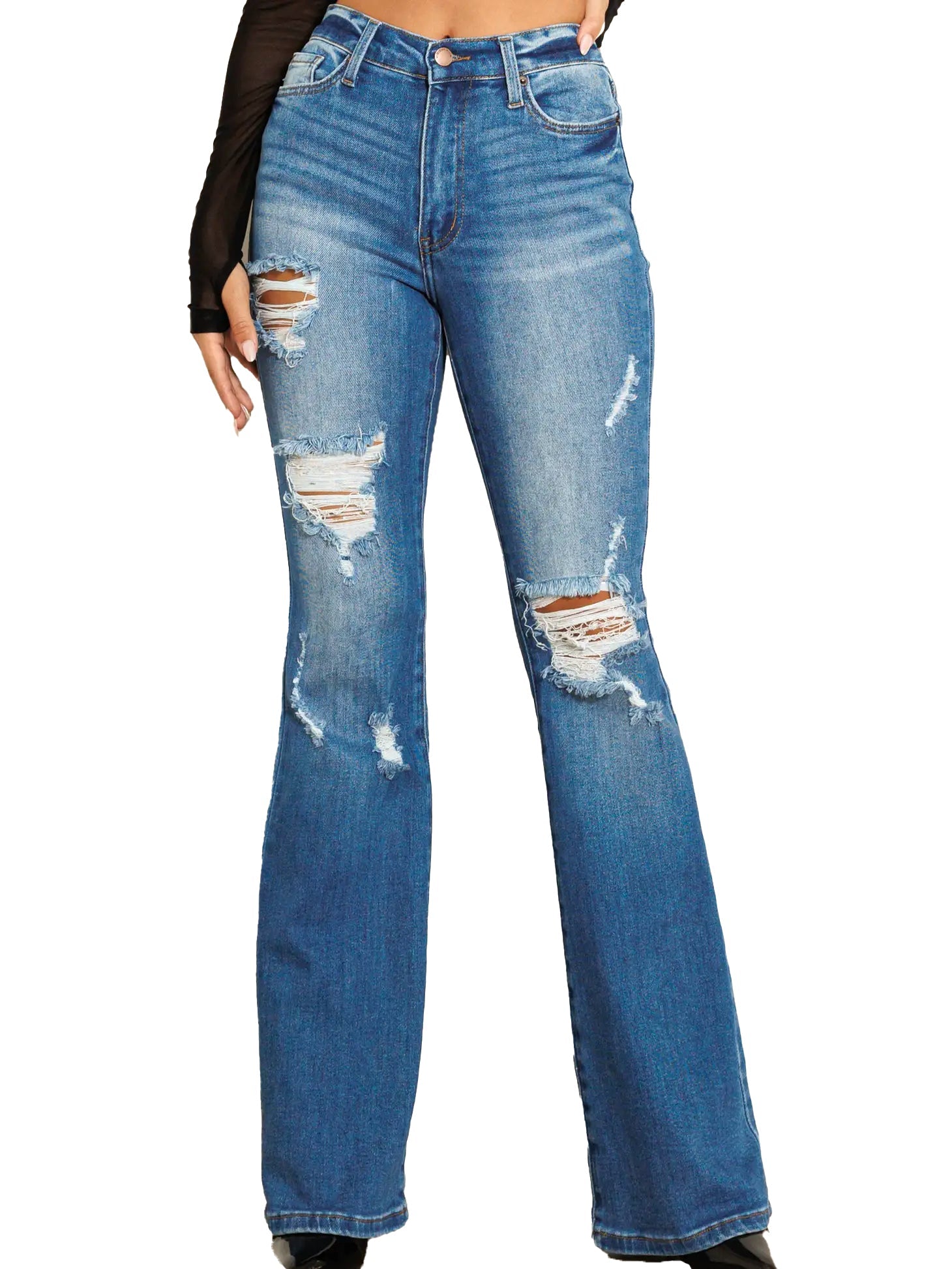 Distressed Flare Denim Jeans (33.5&amp;quot; inseam)