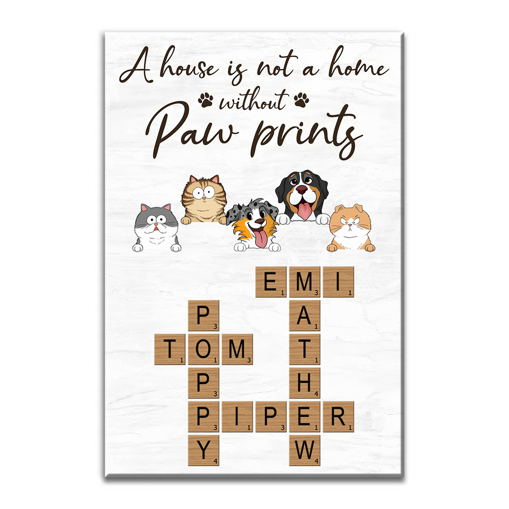 Home With Paw Prints Peeking Dog Cat Crossword Puzzle Art - Personalized Poster/Canvas Print
