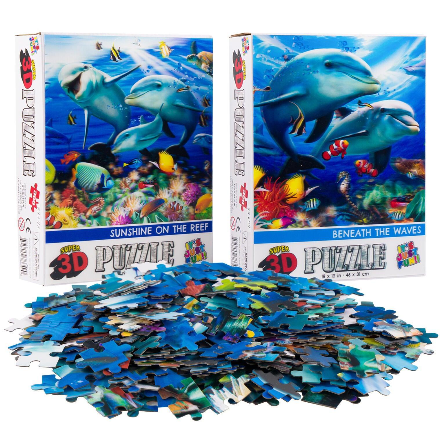Dolphin Family &amp;amp; Couple Set of 2 300 Piece Lenticular Jigsaw Puzzles Prime 3D