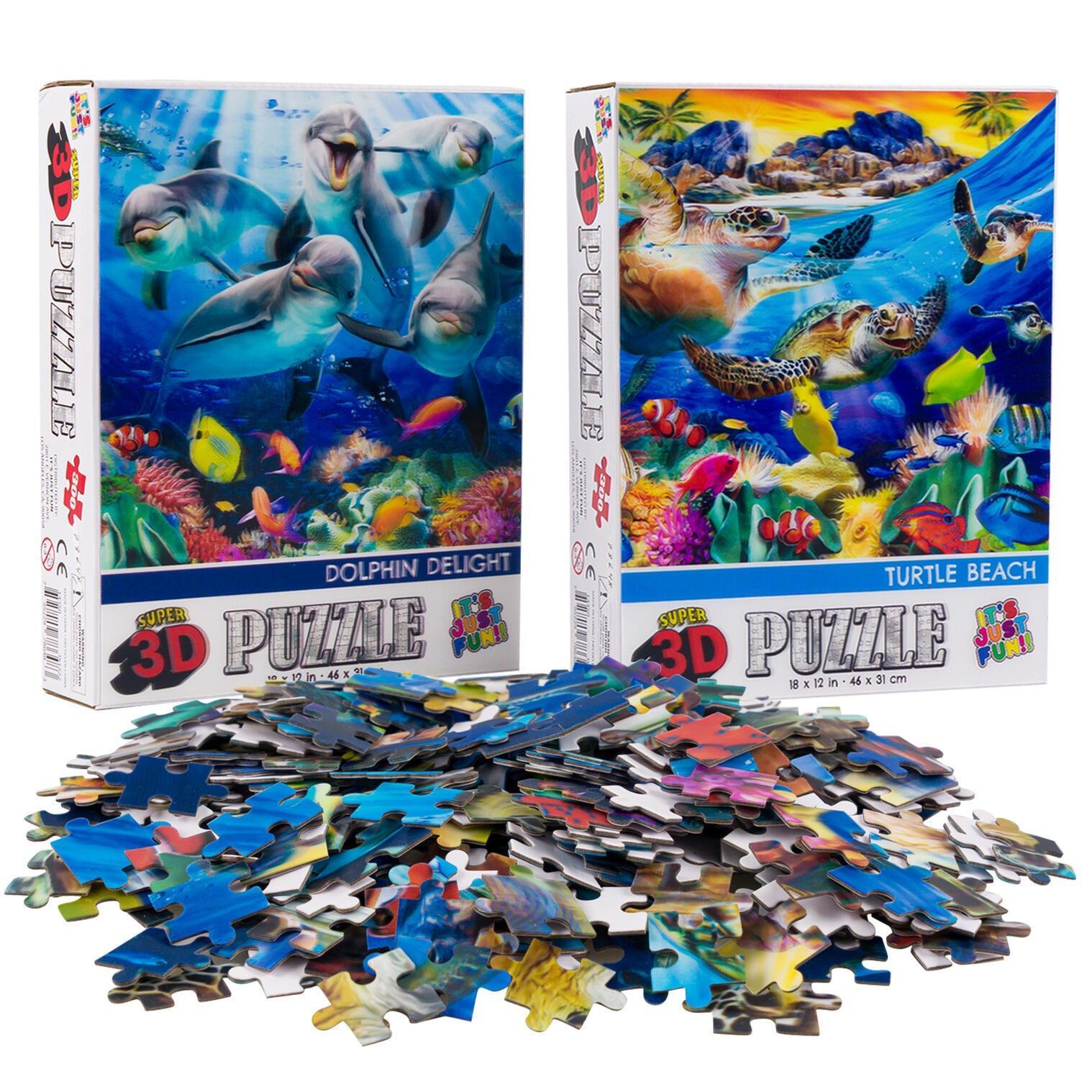 Dolphins &amp;amp; Turtles Set of 2 300 Piece Lenticular Jigsaw Puzzles Prime 3D