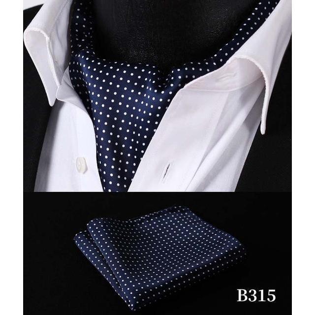 Dotted Blue Silk Ascot/Cravat Tie &amp;amp; Handkerchief