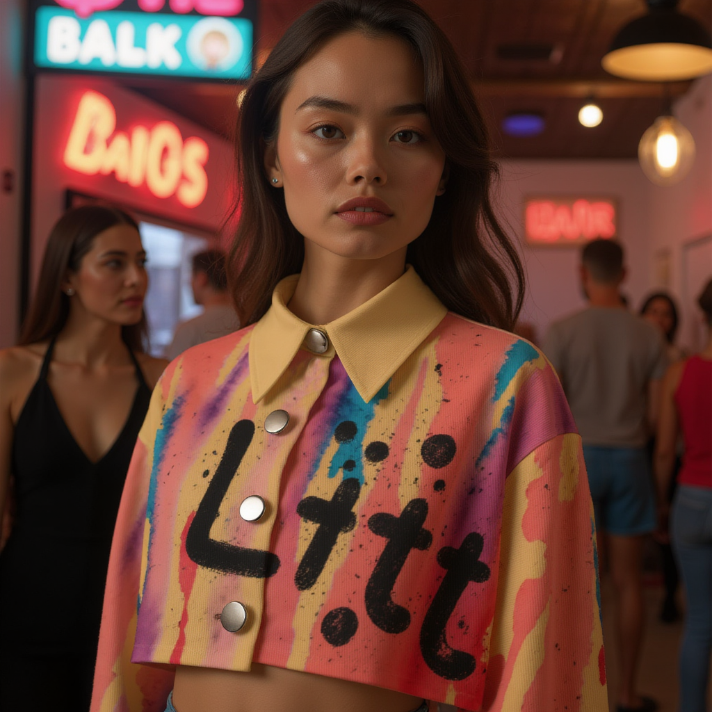 Drip n Lit Watercolor Print Women&amp;#39;s Cropped Cotton Jacket