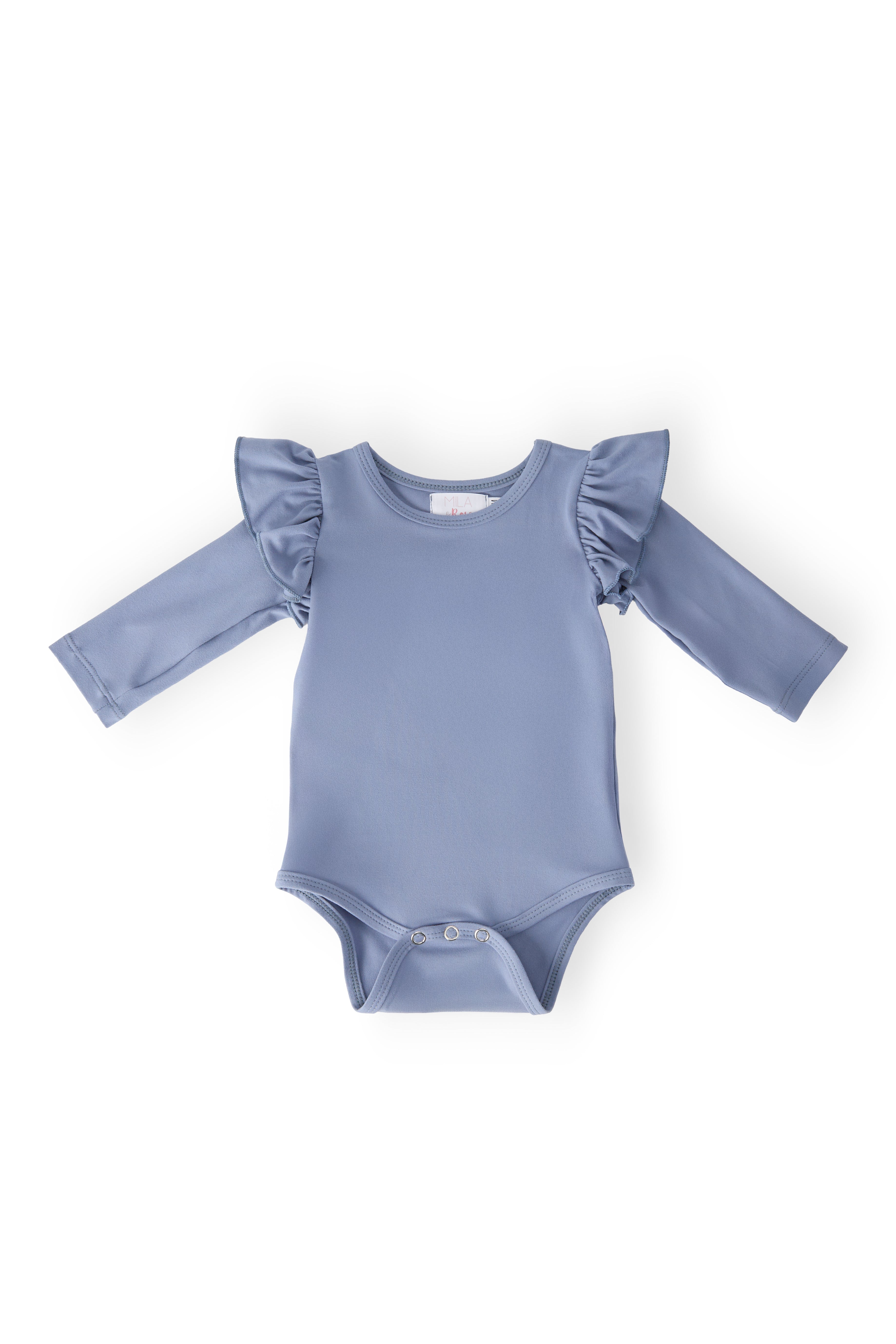 DUSTY BLUE L/S FLUTTER BODYSUIT