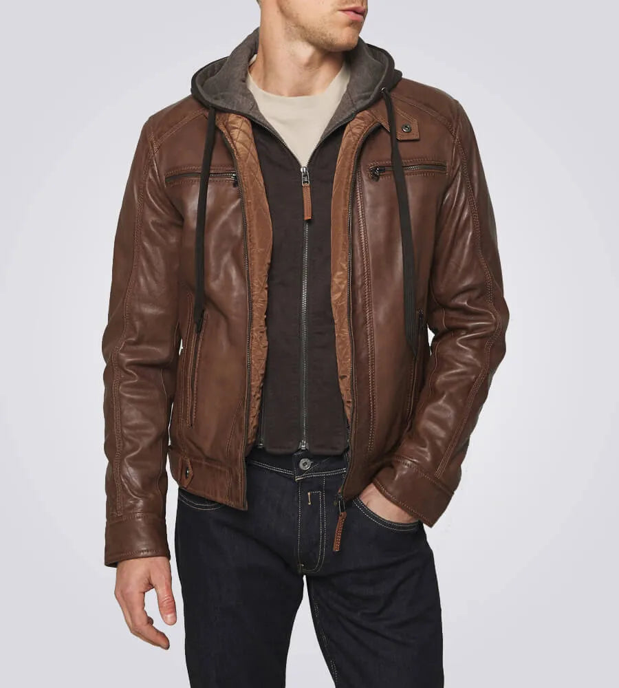 Dylan Brown Shearling Biker Hooded Leather Jacket