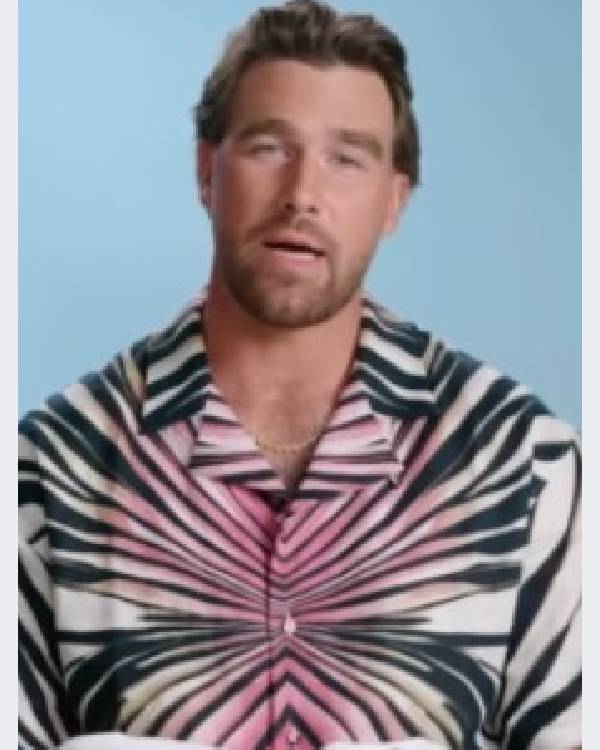 E! News Travis Kelce Pink Printed Shirt