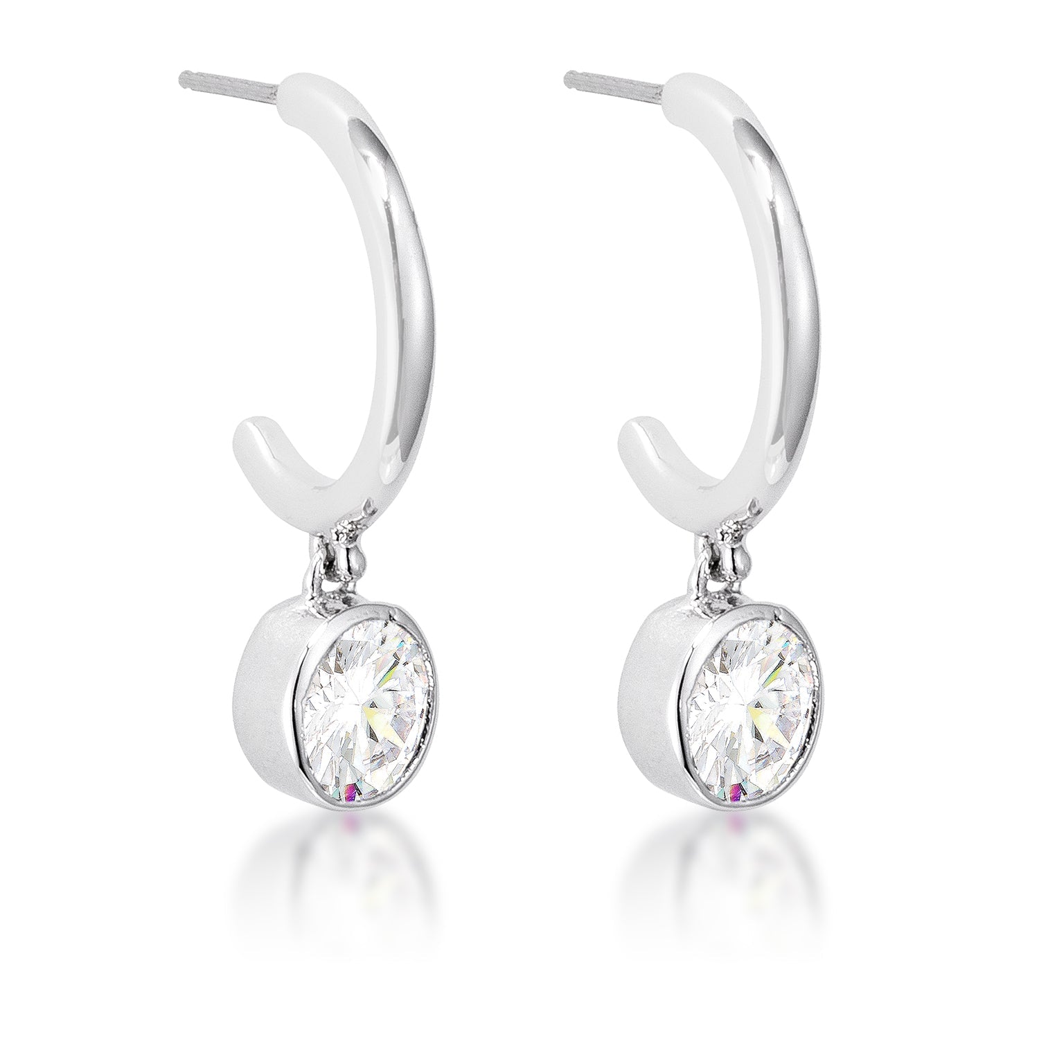 7mm Cz Plated Drop Hooplet Earrings