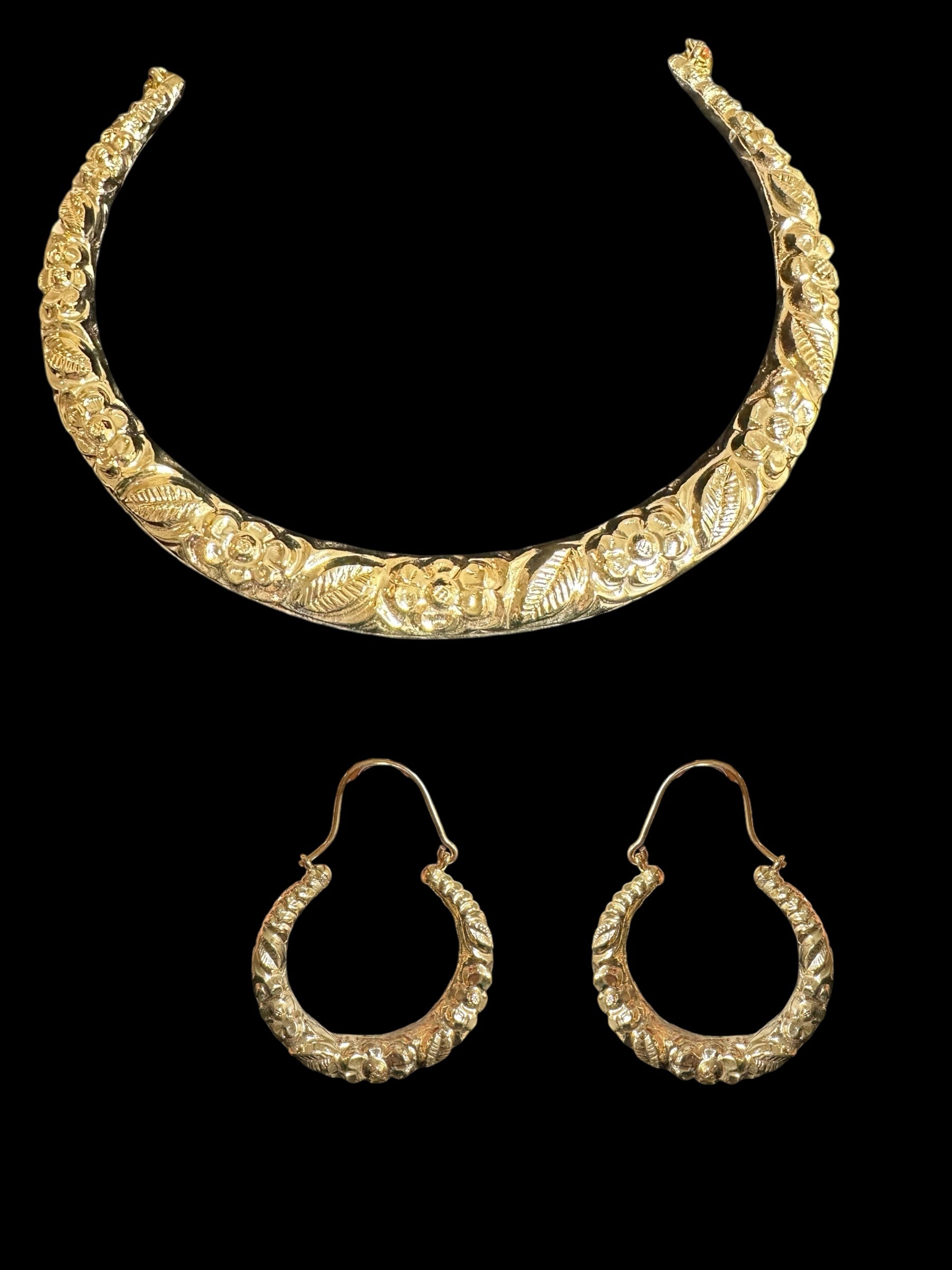C548 Gold-Plated Floral Hasli Necklace with Chandbali Earrings – Handcrafted Traditional Set ( SHIPS IN 4 WEEKS )
