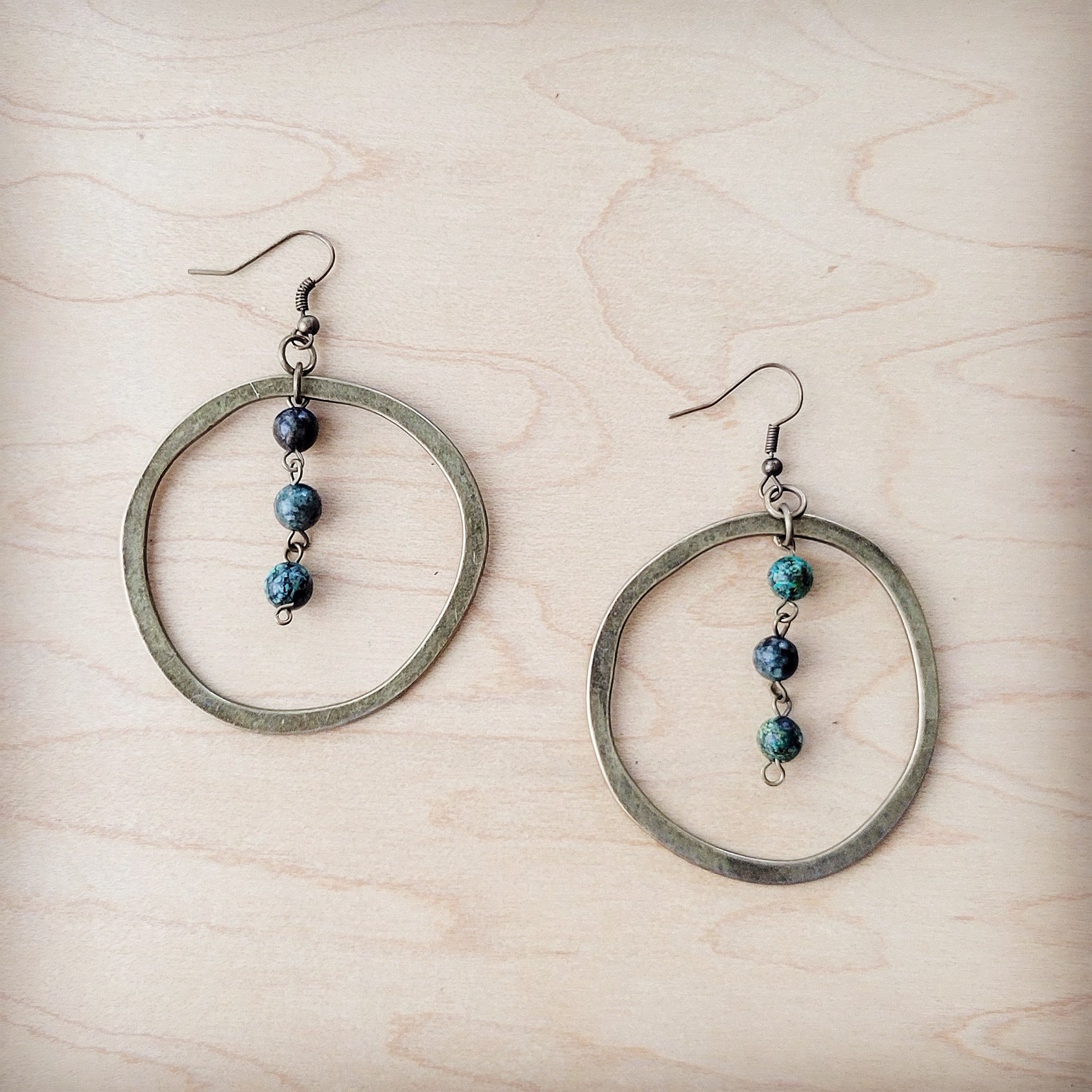 Western Copper Hoop Earrings w/ African Turquoise Beads 200t