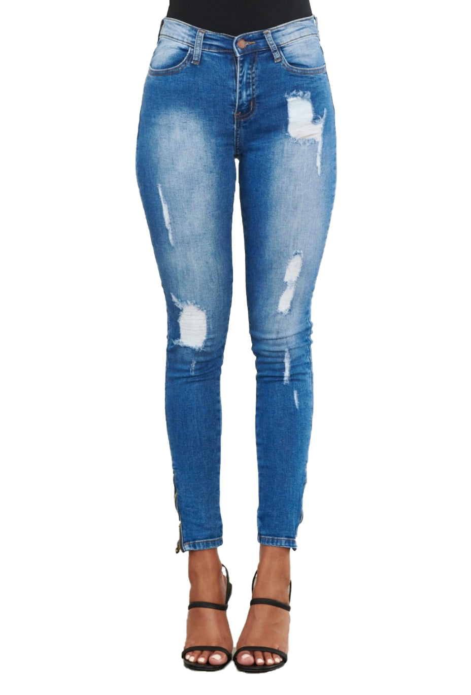 {E750} Skinny Distressed  Jeans w/ ankle zipper