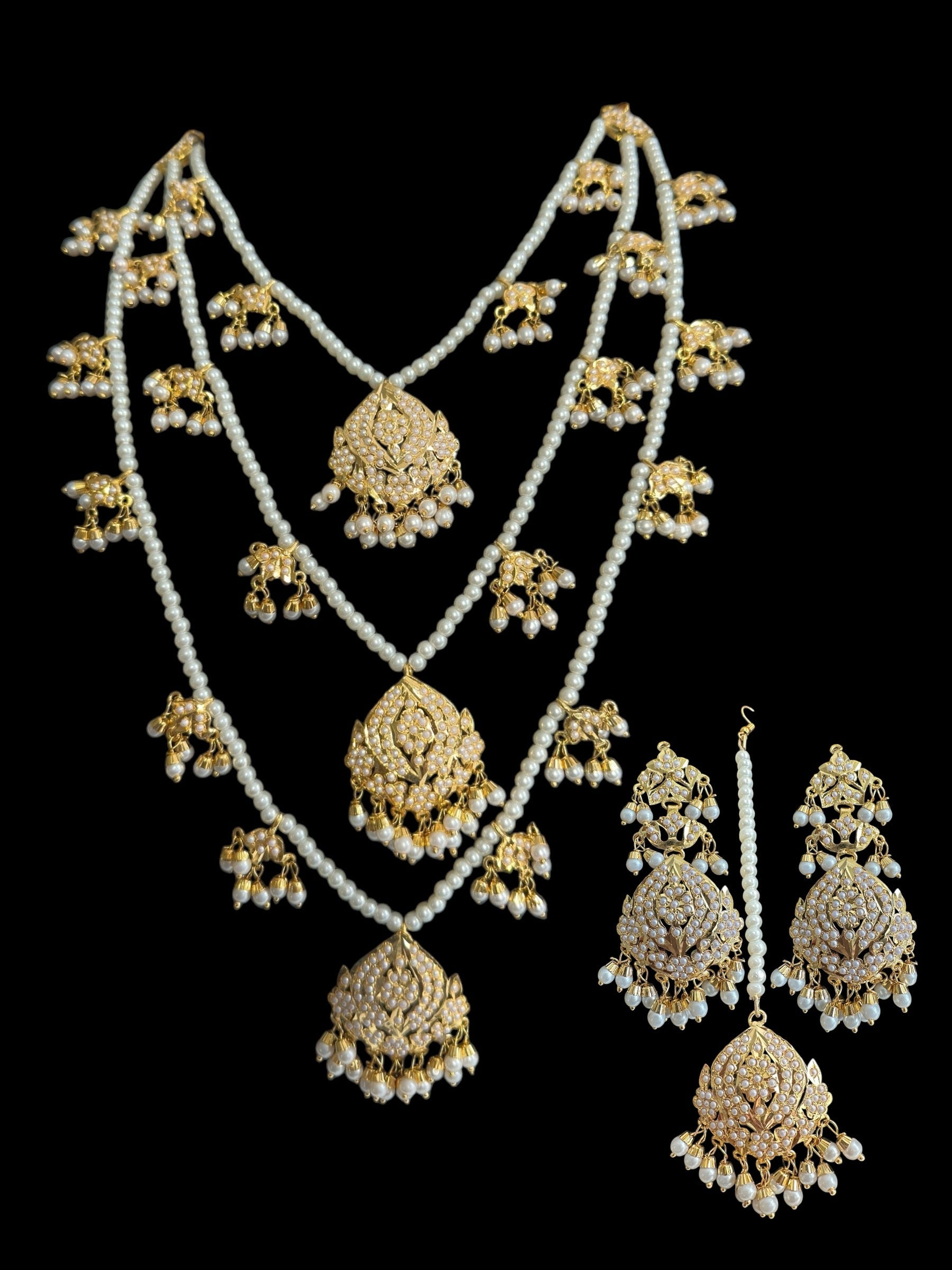 SAT114 Anya jadau 3 layered necklace / satlada in pearls ( SHIPS IN 3 WEEKS )