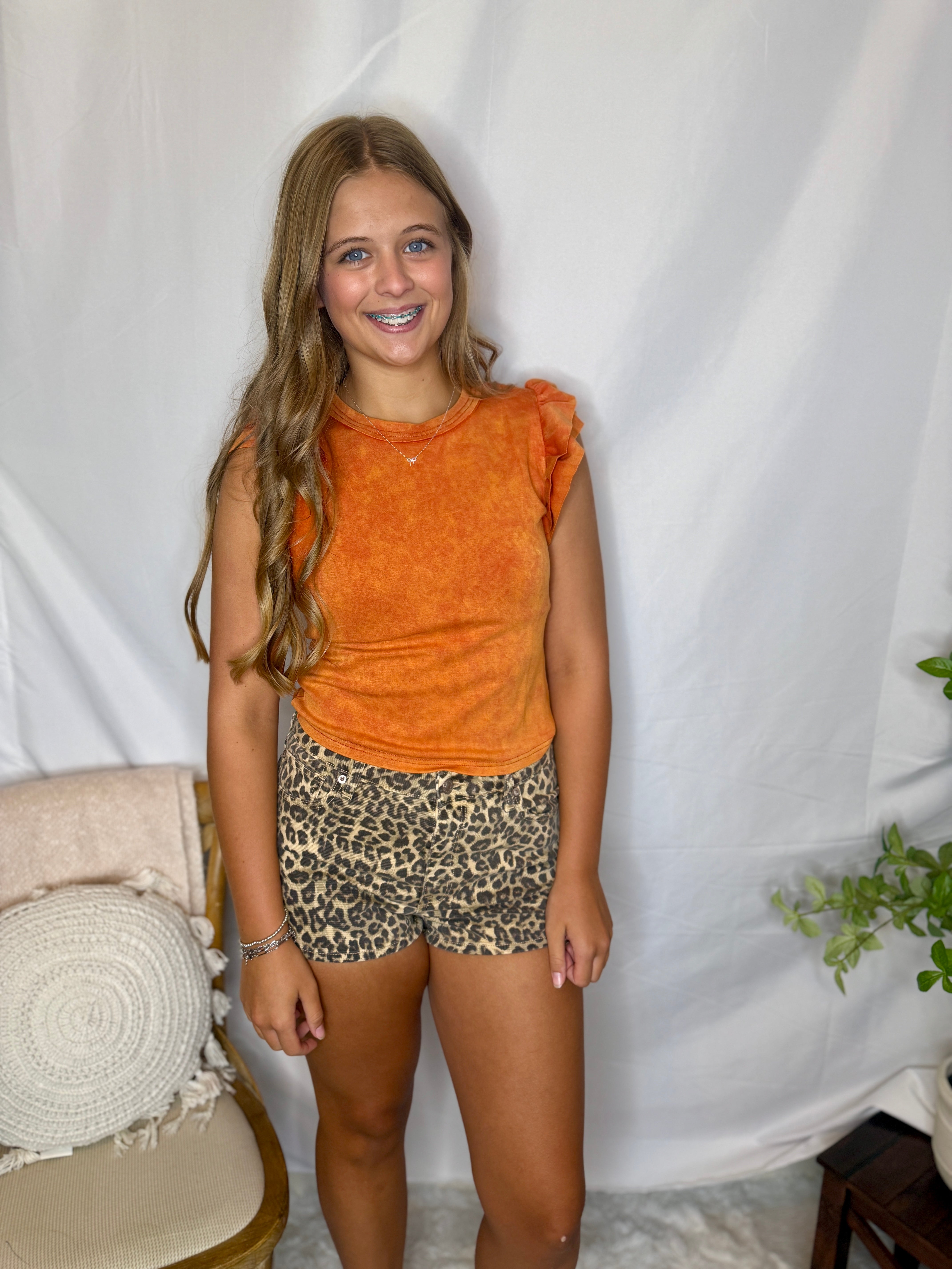 The Ruffle Sleeve Gameday Top- Orange