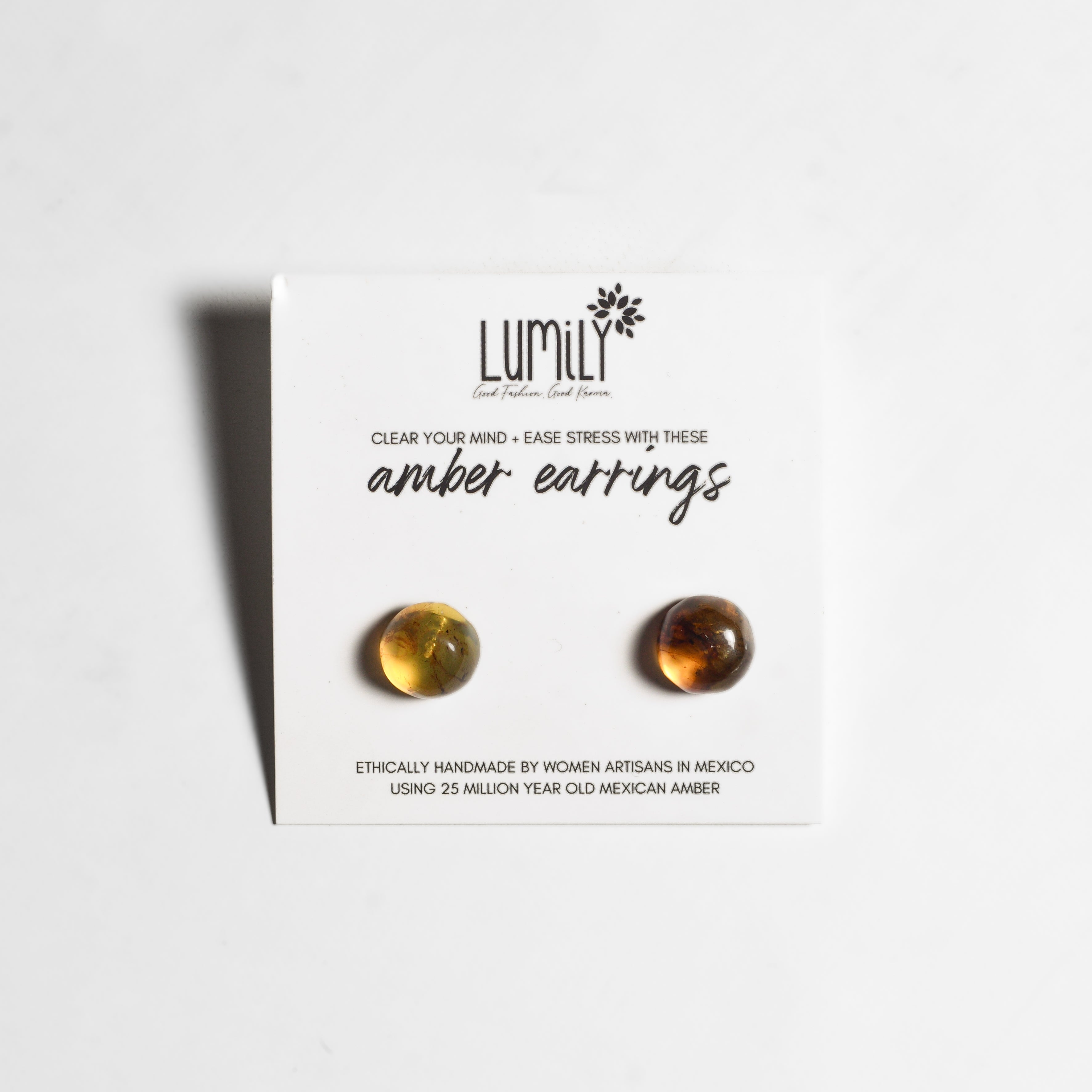 Erika Amber Stud Round Earrings Natural Resin Energetic - Mexico