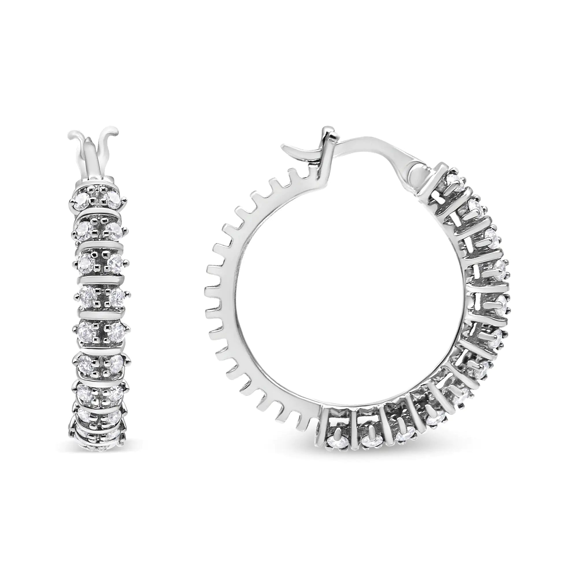Style Loft Collection Semi Eternity Hoop 10K White Gold 1/2 Ctw Lab Grown Round Diamond 2 Row Earrings (G-H Color, SI1-SI2 Clarity)