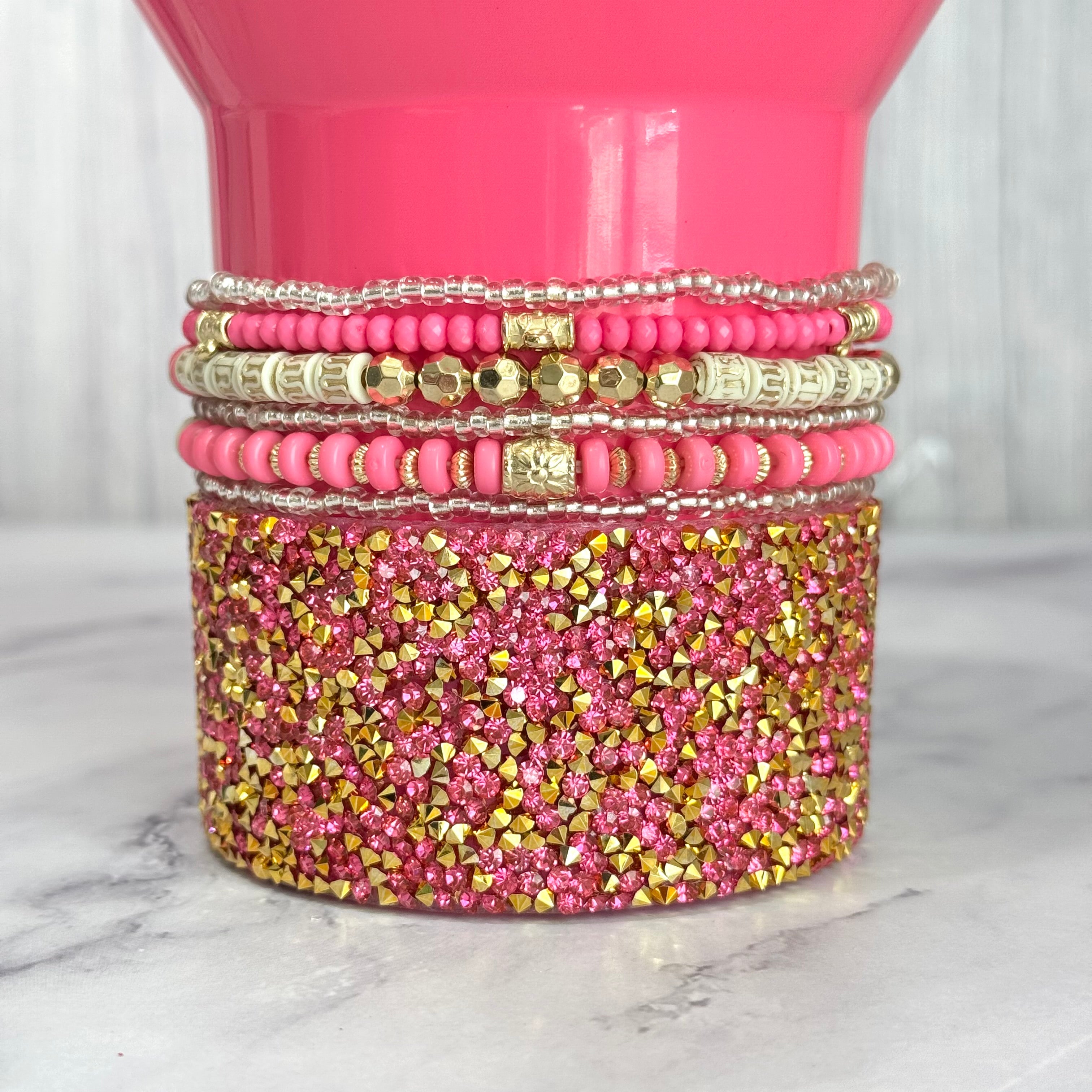 Pink &amp;amp; Gold Tumbler Bracelet Stack -fits 30-40oz