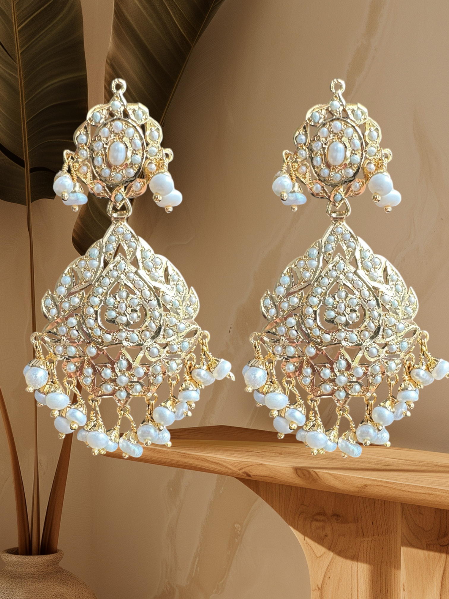 NADINE Navya gold plated earrings in silver - Fresh water pearls ( SHIPS IN 5 WEEKS )
