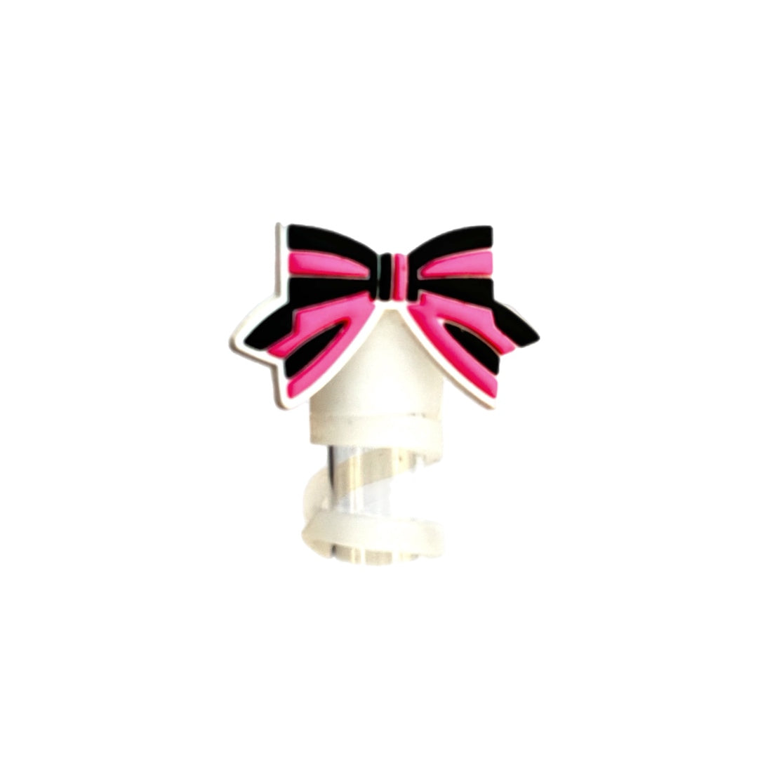 Pink &amp;amp; Black Bow Straw Topper