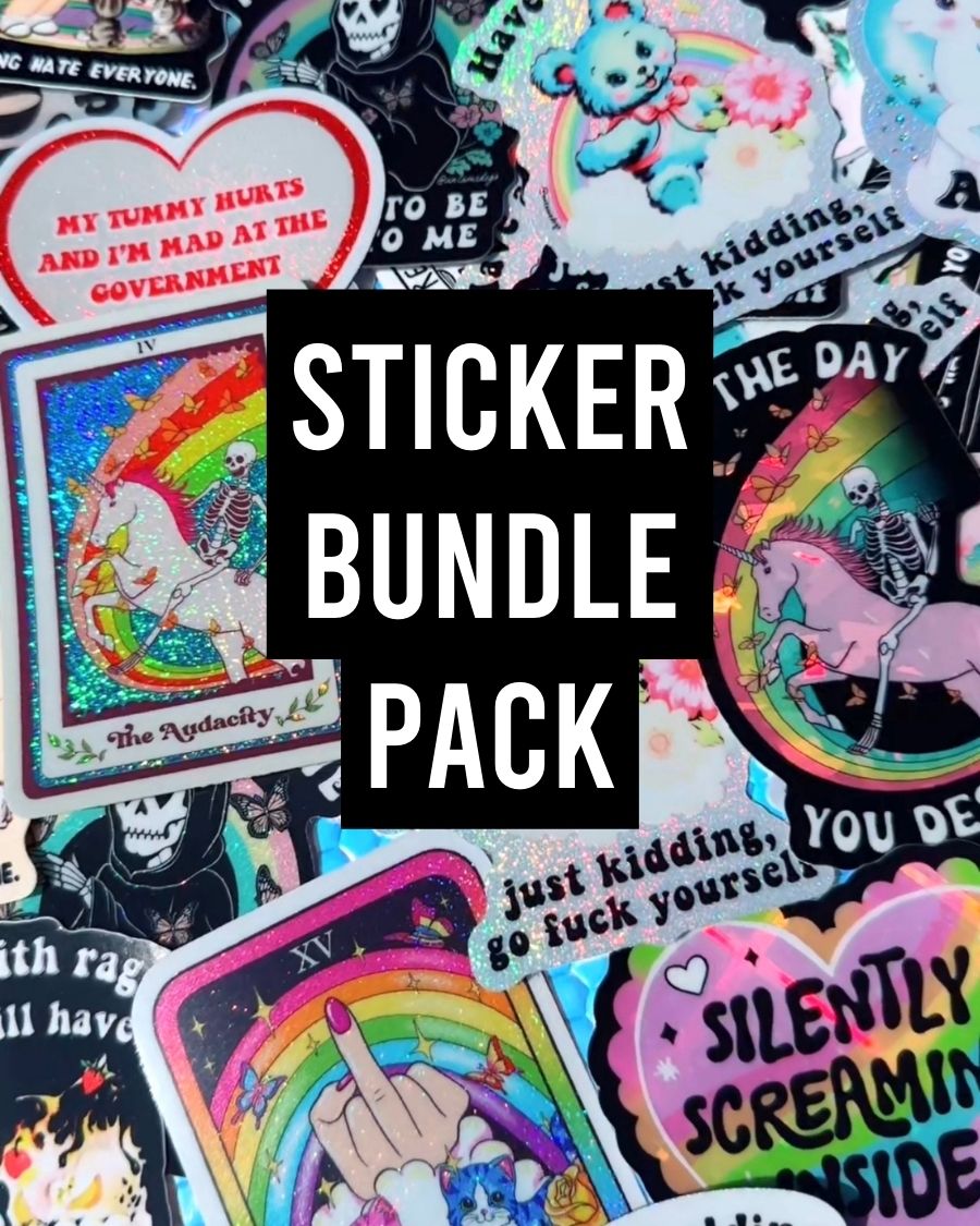 Mystery Unhinged Cute Sticker Pack – Funny Glitter Aesthetic Vinyl Stickers with Sass and Chaos for Laptops, and Water Bottles