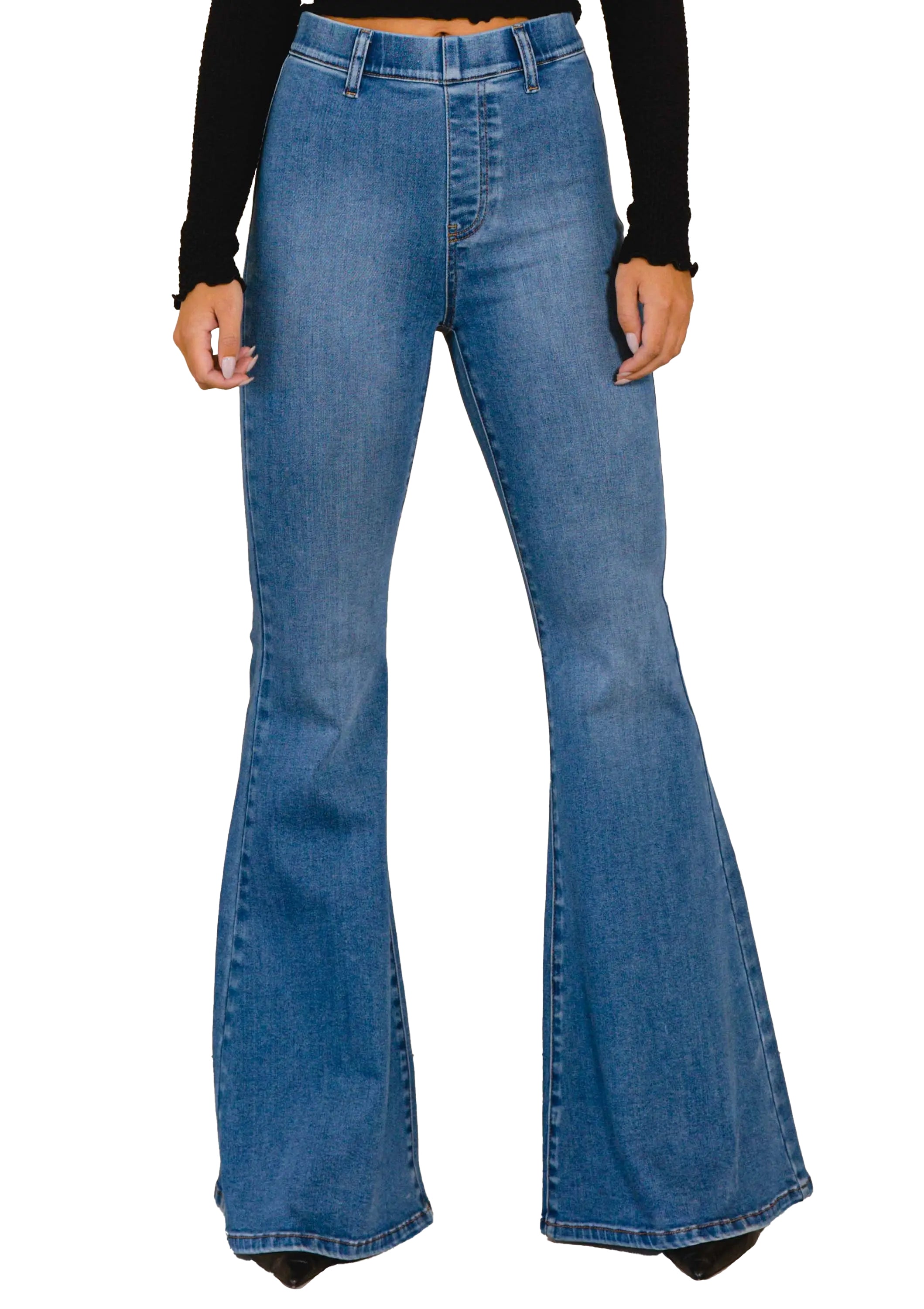 Elastic Waist Flare Denim Jeans (33.5&amp;quot; inseam)