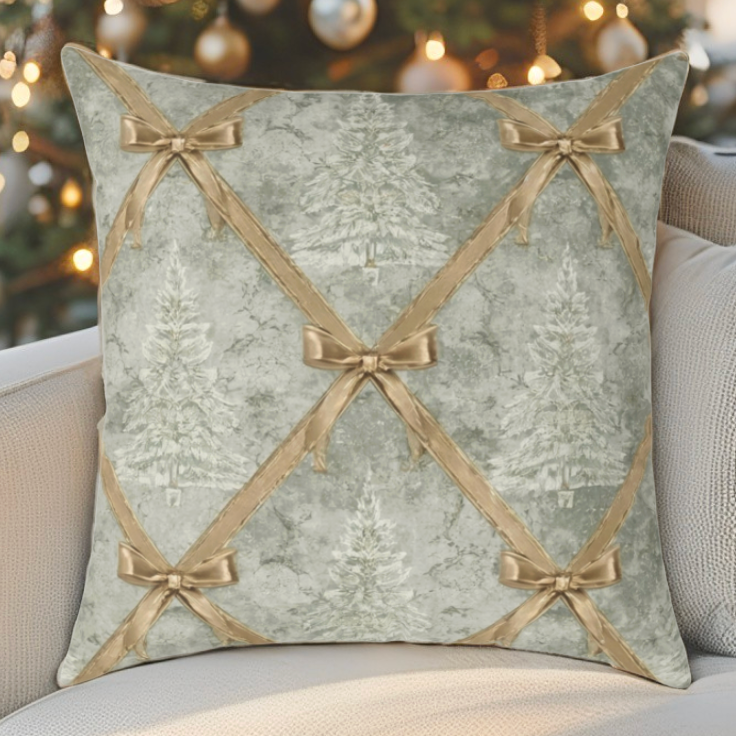 Luxury Green &amp;amp; Gold Christmas Throw Pillow - French Country Holiday Decor