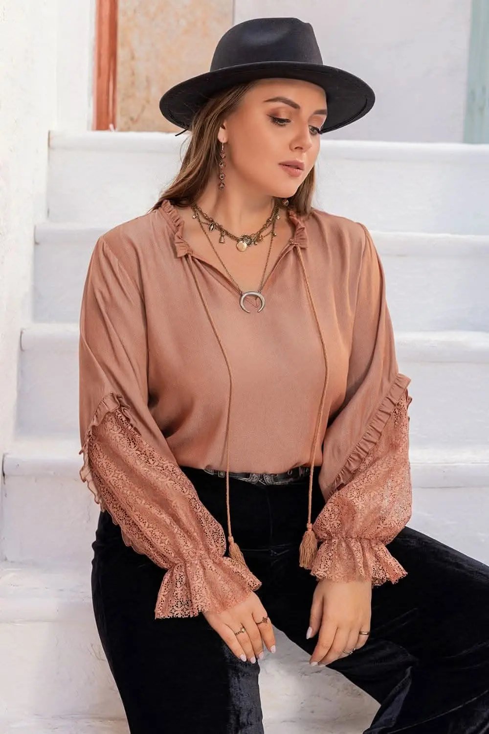 Trendsi Flounce Sleeve Blouse Women&amp;#39;s Plus Size Top Versatile &amp;amp; Stylish Design