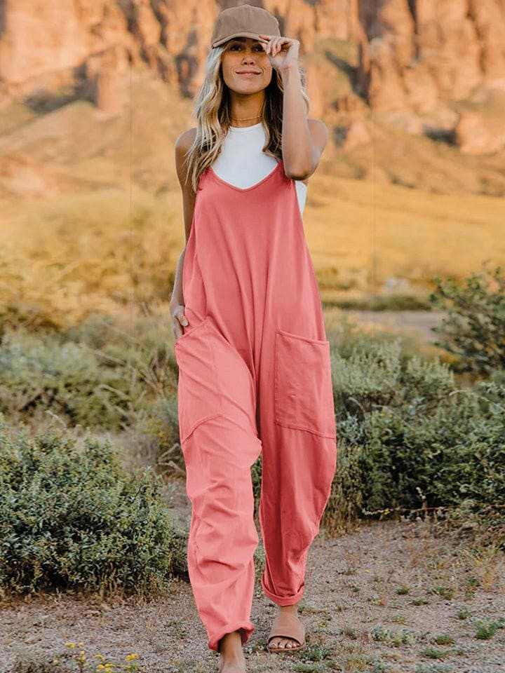 usa - Elegant v-neck jumpsuit with pockets
