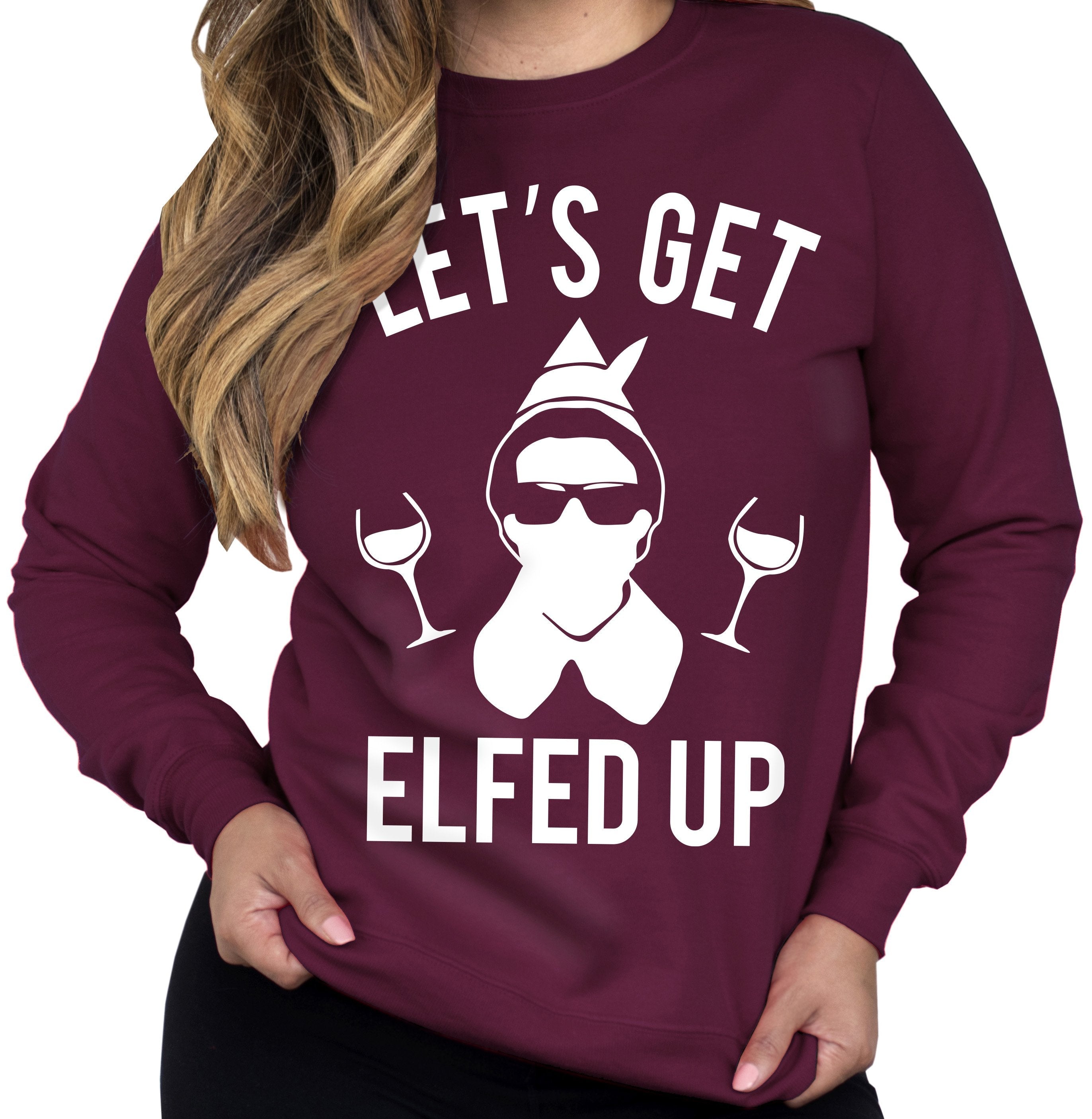 Let&amp;#39;s Get Elfed Up Christmas Wine Crew Neck