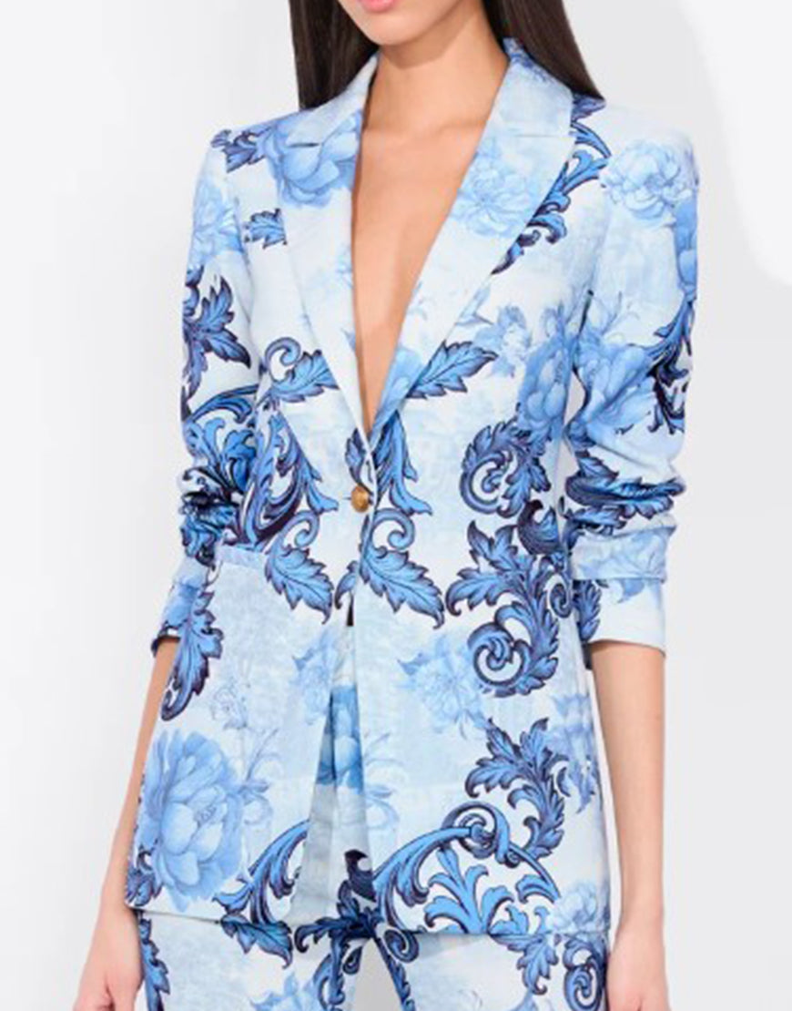 Emily In Paris S05 Lily Collins Blue Printed Blazer