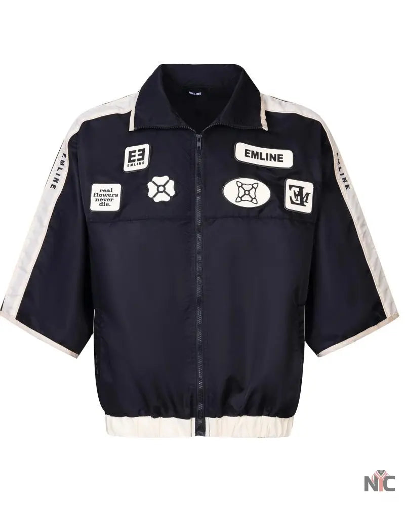 Emline Satin Windbreaker Top Black &amp;amp; Cream