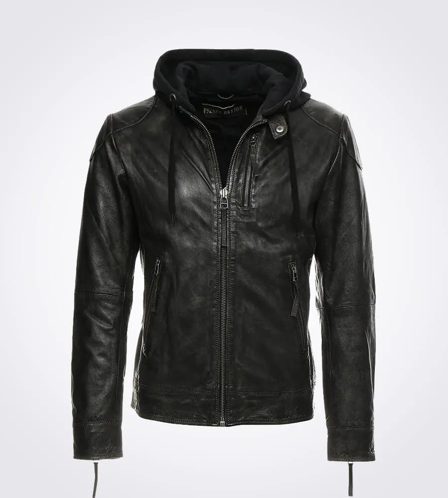 Milo Black Biker Lapel Collar Leather Jacket