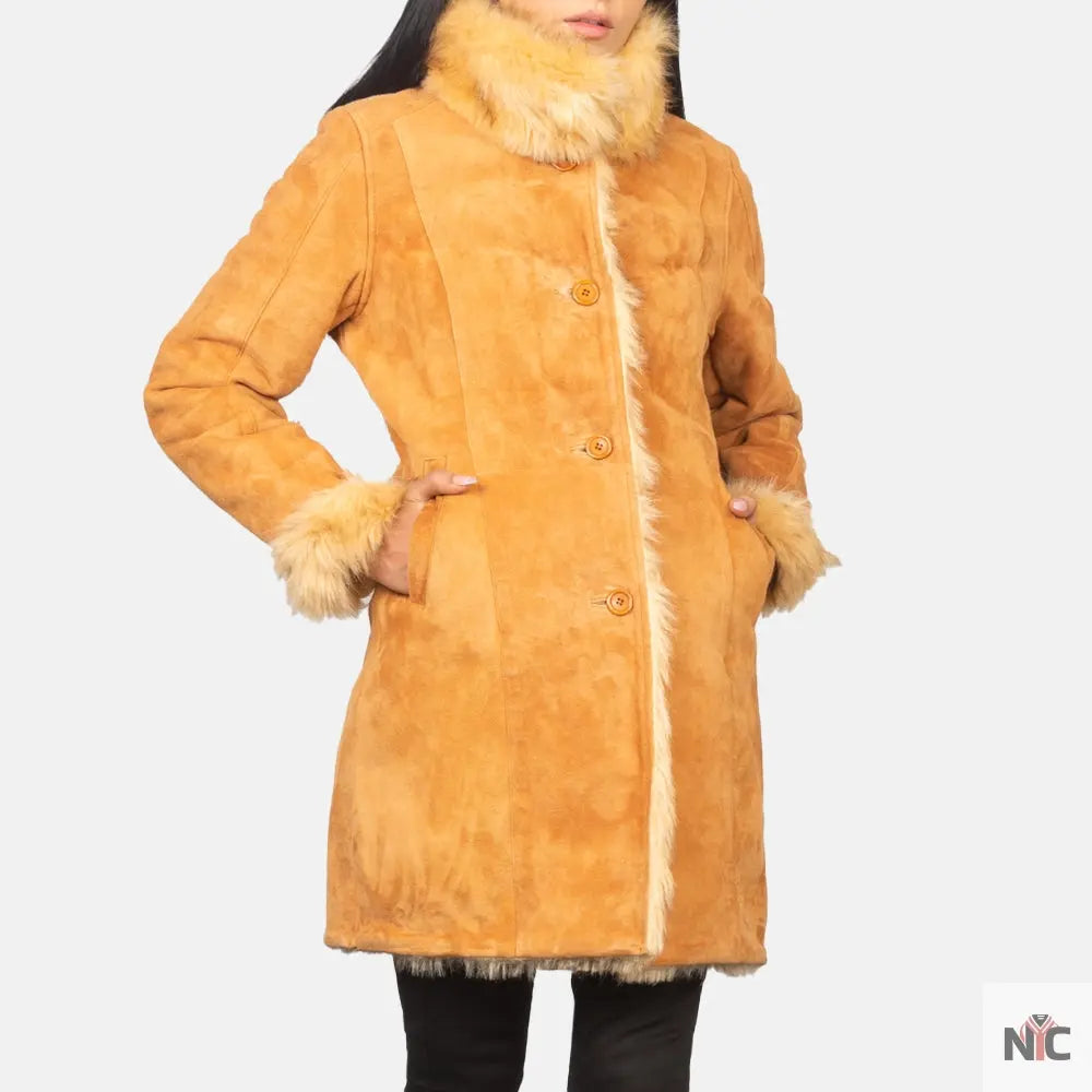 Erica Shearling Beige Leather Coat