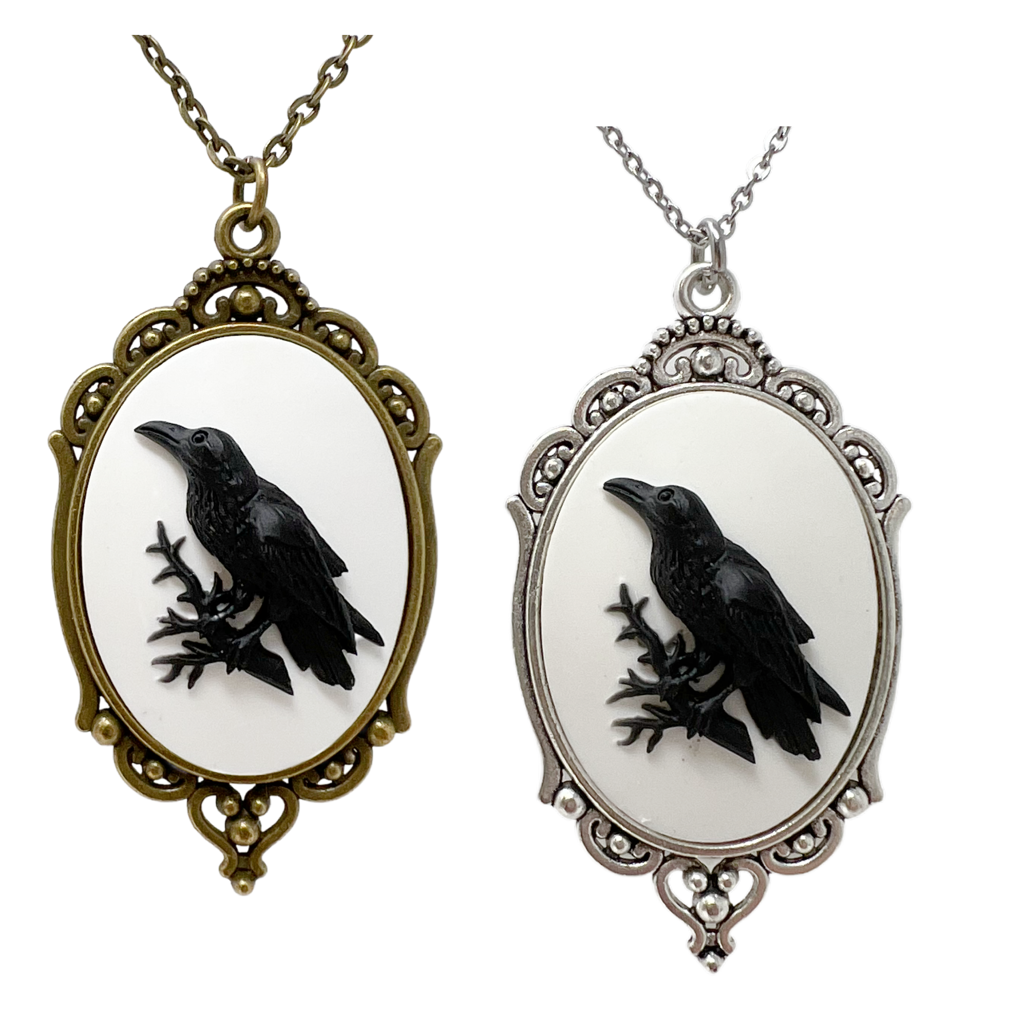 Black Raven necklace silver or bronze