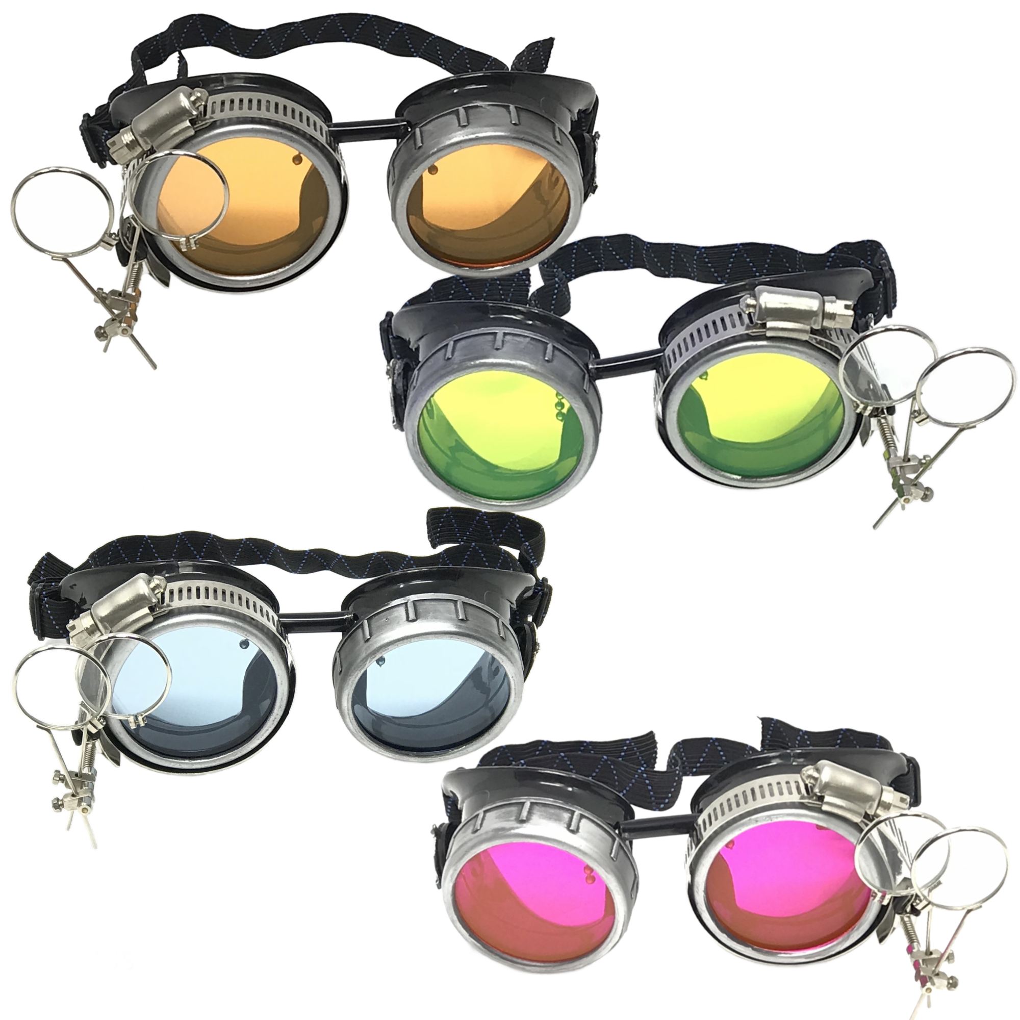 Steampunk Metallic Goggles with magnifying eye loupes pastel goth punk