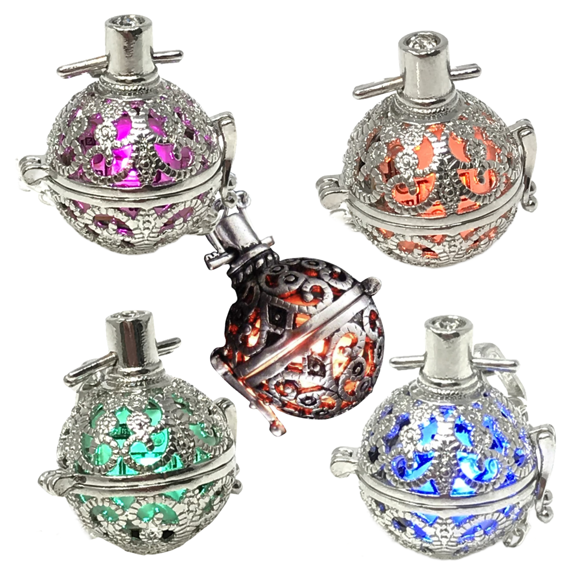 Steampunk fire necklace glow orb necklace