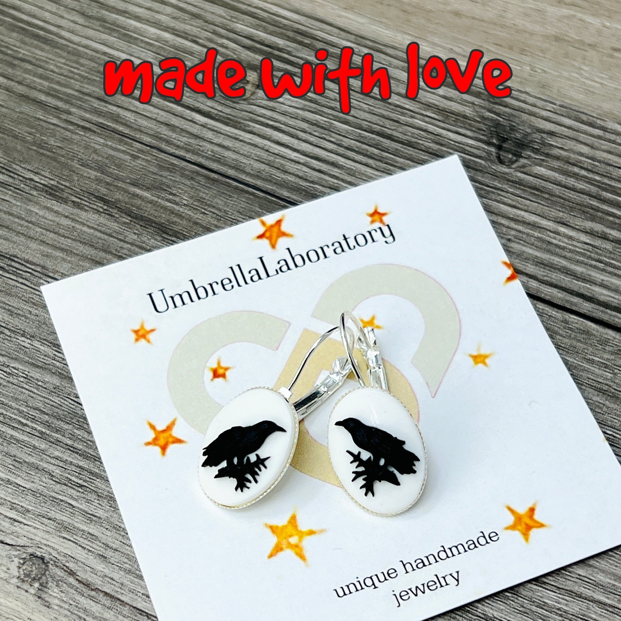 Gothic Lolita raven cameo earrings