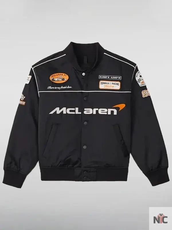 F1 McLaren Black Satin Bomber Jacket