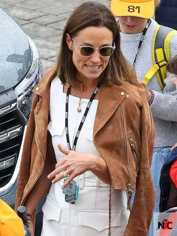F1 Pippa Middleton Brown Leather Jacket