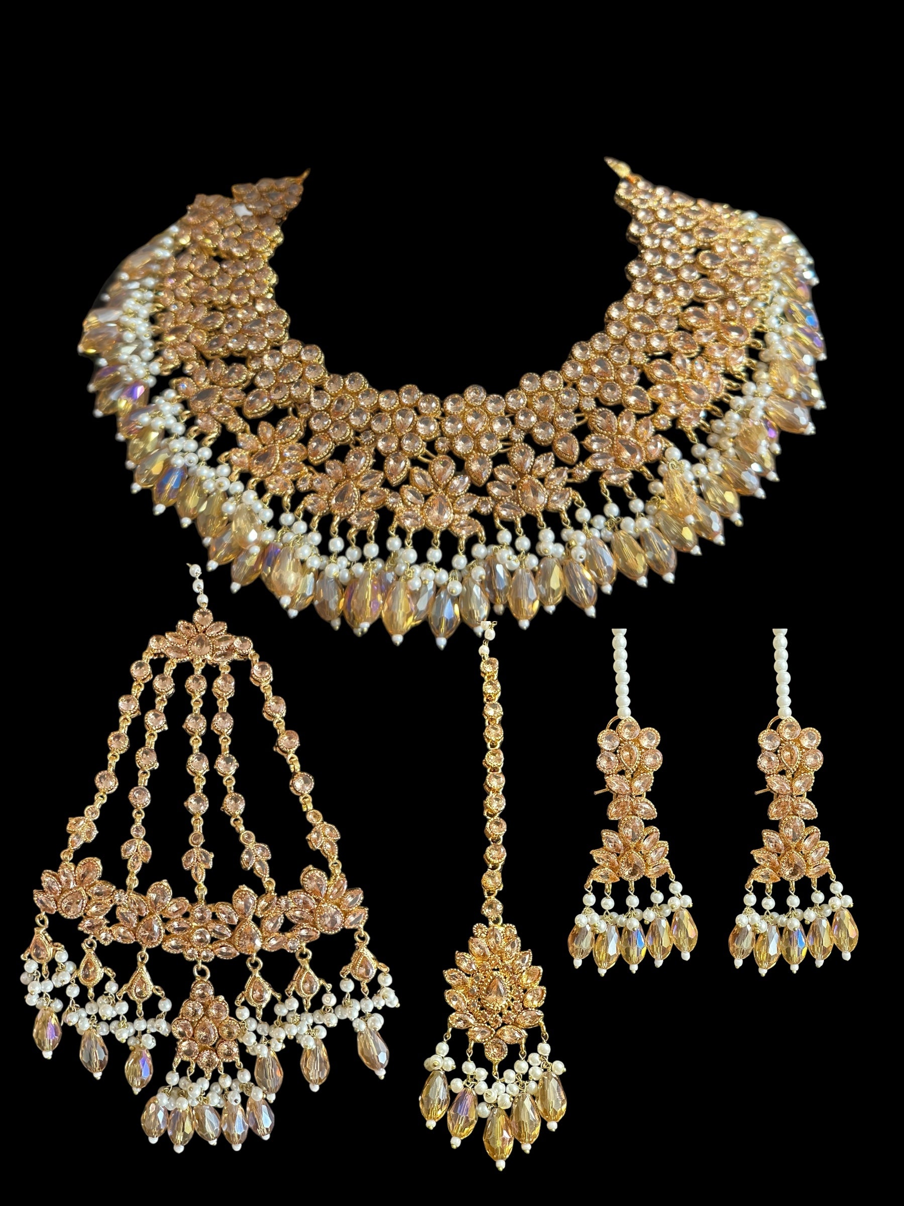 BR478 Kafiya bridal set in golden / champagne  stones and beads ( READY TO SHIP )